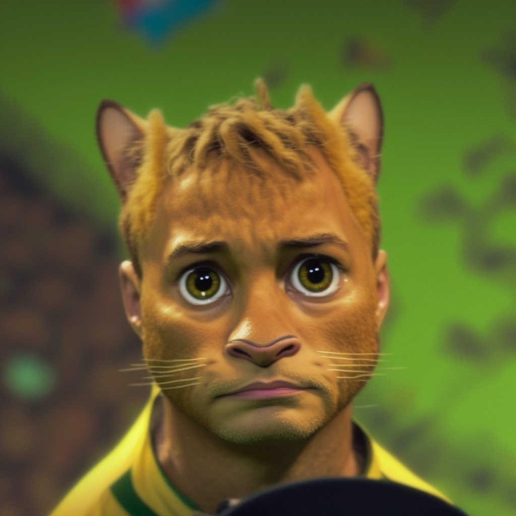 Midjourney mix of Neymar and the cat from Shrek - Neymar Junior, cat from shrek, Mix, Нейронные сети, Artificial Intelligence, Football, FIFA World Cup 2022, Longpost, cat, Mixing, Digital drawing, Humor, Midjourney