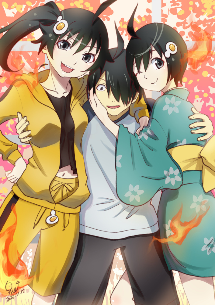 Araragi brother and sister - Monogatari series, Araragi koyomi, Araragi karen, Tsukihi araragi, Anime art, Anime, Brothers and sisters