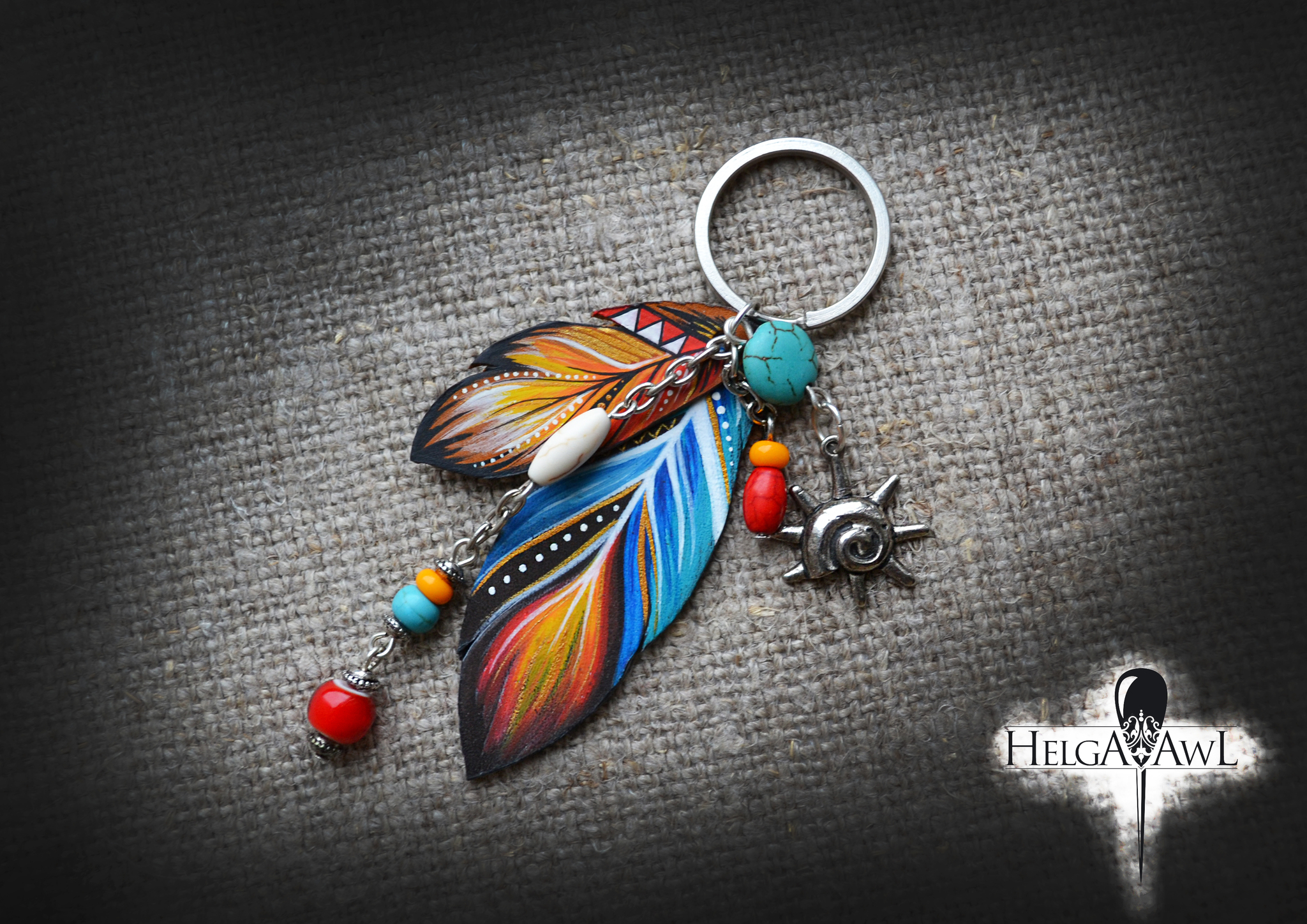 Keychain made of leather with painting and stones - My, Keychain, With your own hands, Handmade, Creation, Presents, Crafts, Leather products, Natural leather, Painting, beauty, Accessories, Longpost, Needlework without process