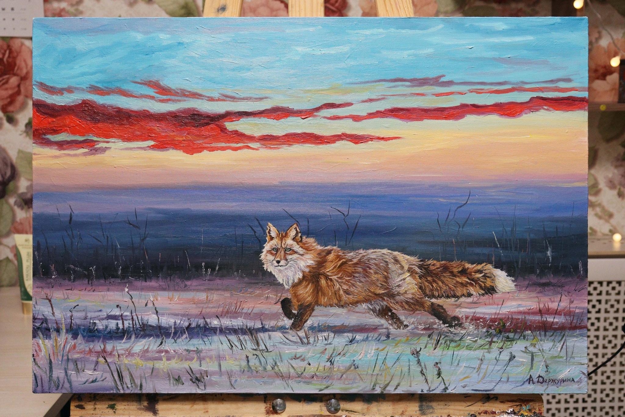 Fox in winter, oil painting - My, Painting, Painting, Oil painting, Creation