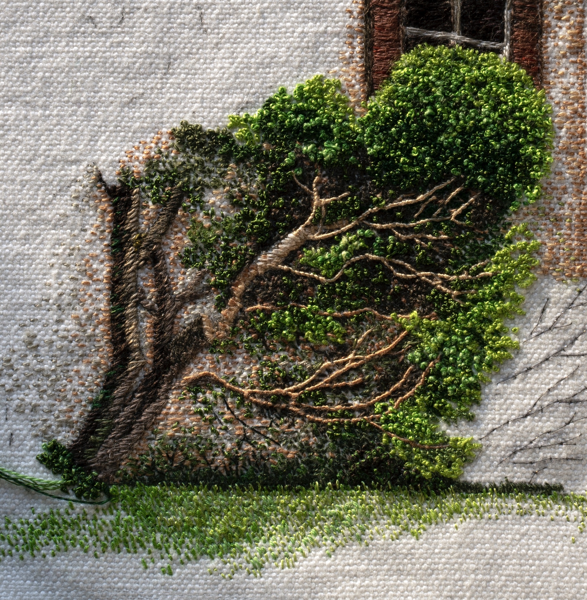 House among the trees - My, Painting, Embroidery, Needlework, With your own hands, Decor