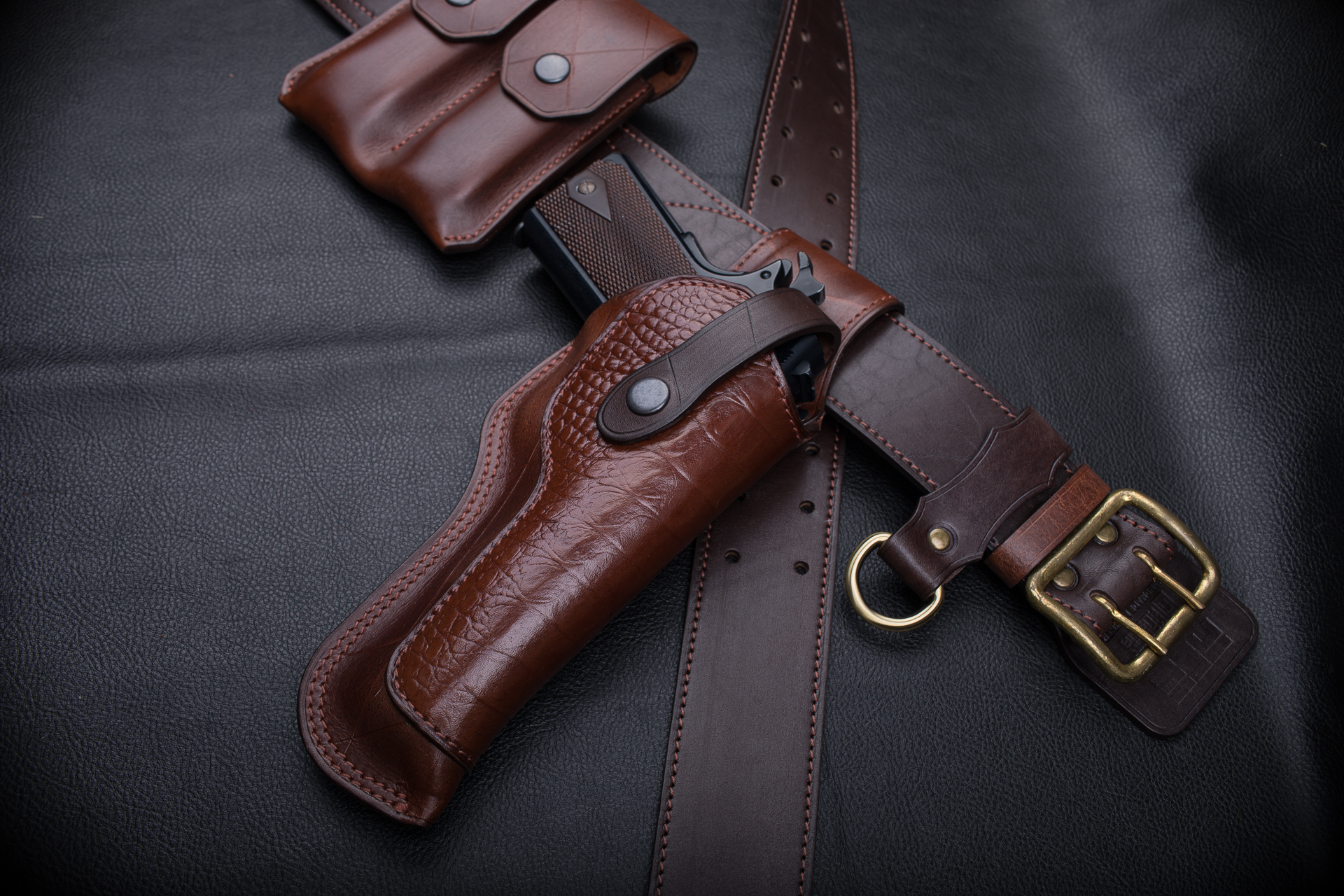 Holster with combined materials for pistols of the Colt 1911 series - My, With your own hands, Leather products, Male, Accessories, Natural leather, Sewing, Pistols, Colt, Colt1911, Holster, Weapon, Leather, Craft, Longpost