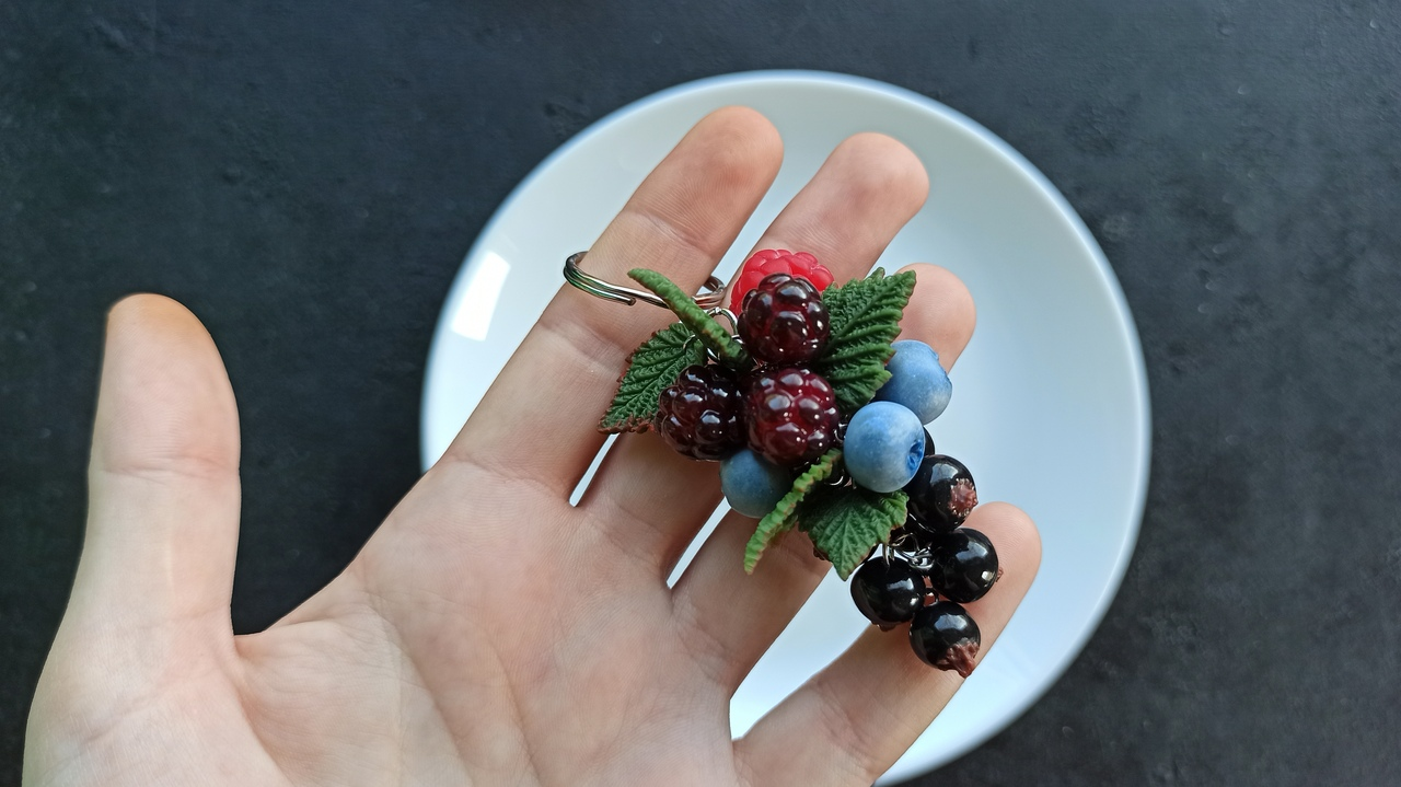 Summer mood post. Berry mix - My, Polymer clay, Лепка, Berries, Keychain