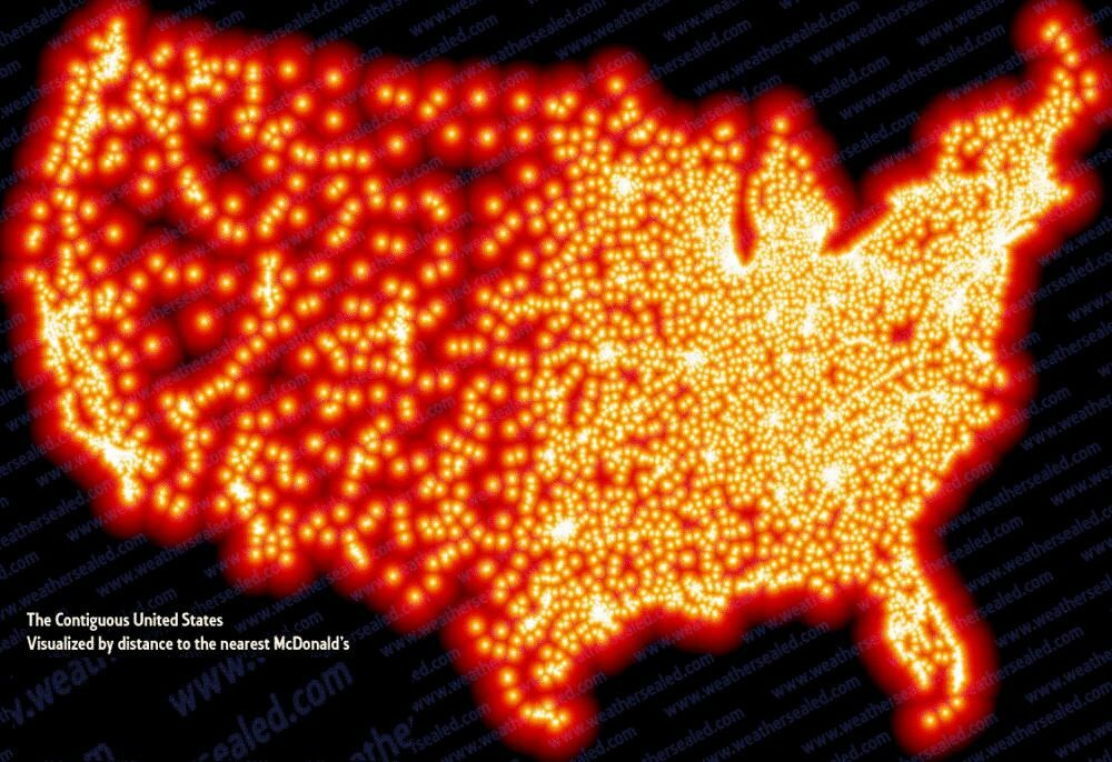 Distribution of McDonald's Restaurants on the Map of America - Crossposting, Pikabu publish bot, Cards, USA, McDonald's, Infographics