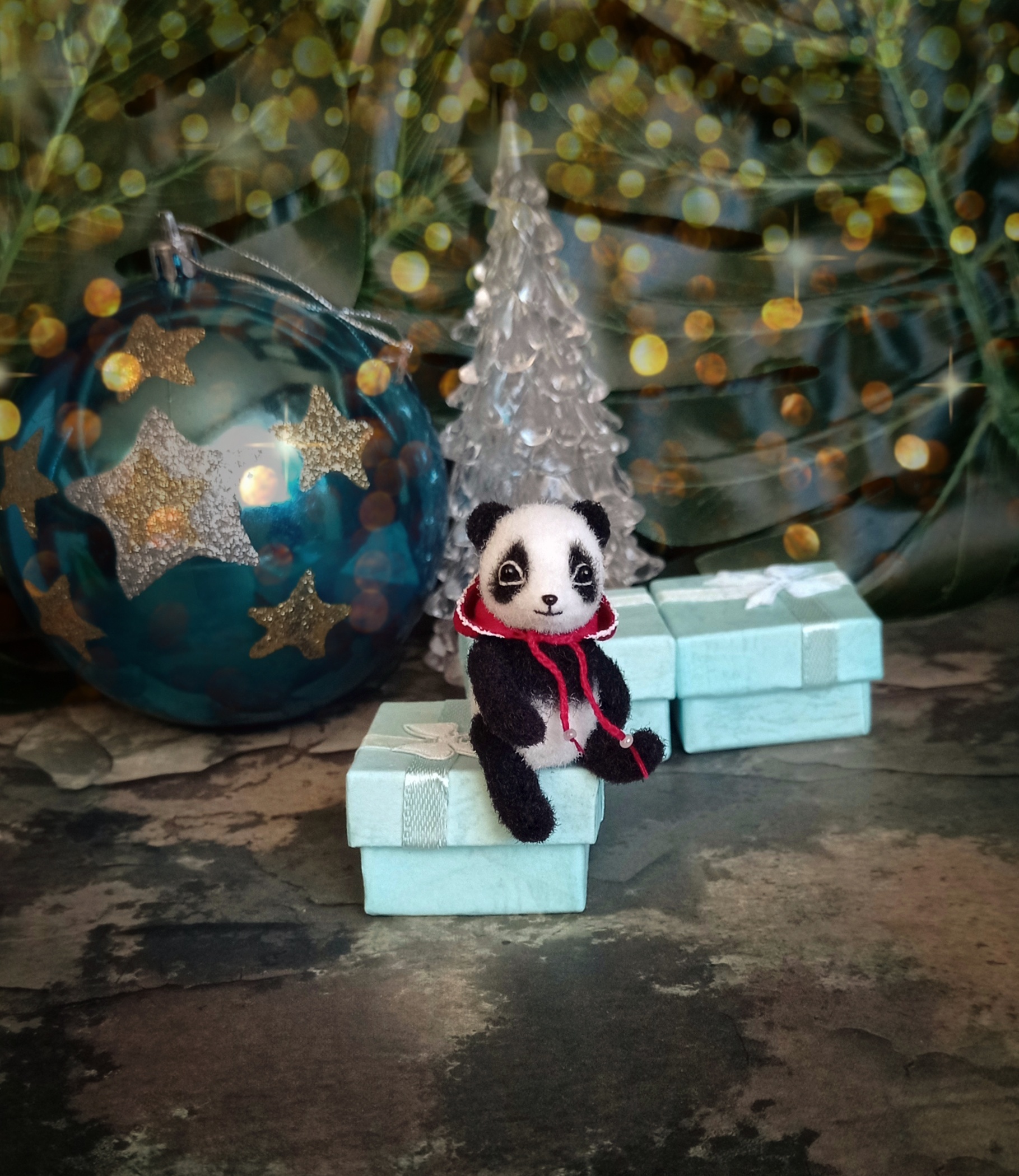 For New Year mood - Panda, Miniature, Author's toy, New Year, Knitting, Creation, Kawaii, Longpost, Needlework without process