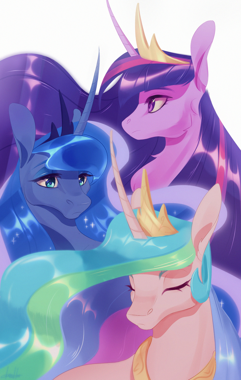 good princess - My little pony, PonyArt, Art, Daybreaker, Twilight sparkle, Princess luna, Nightmare moon, Longpost