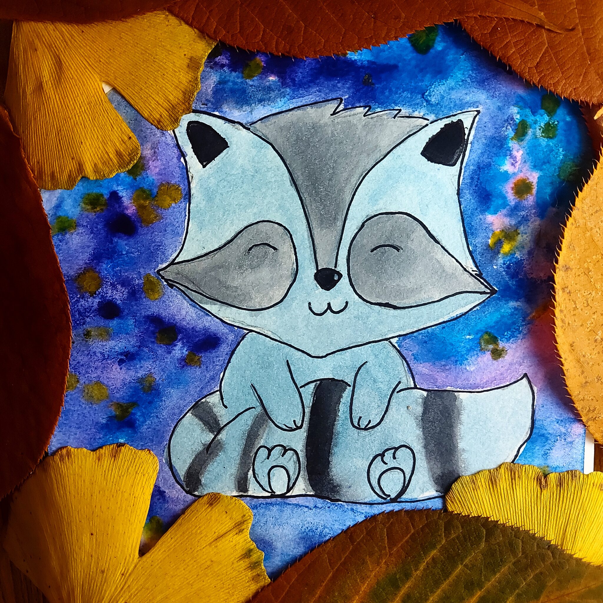 little creativity) - My, Watercolor, Drawing, Raccoon, Sketch, Beginner artist