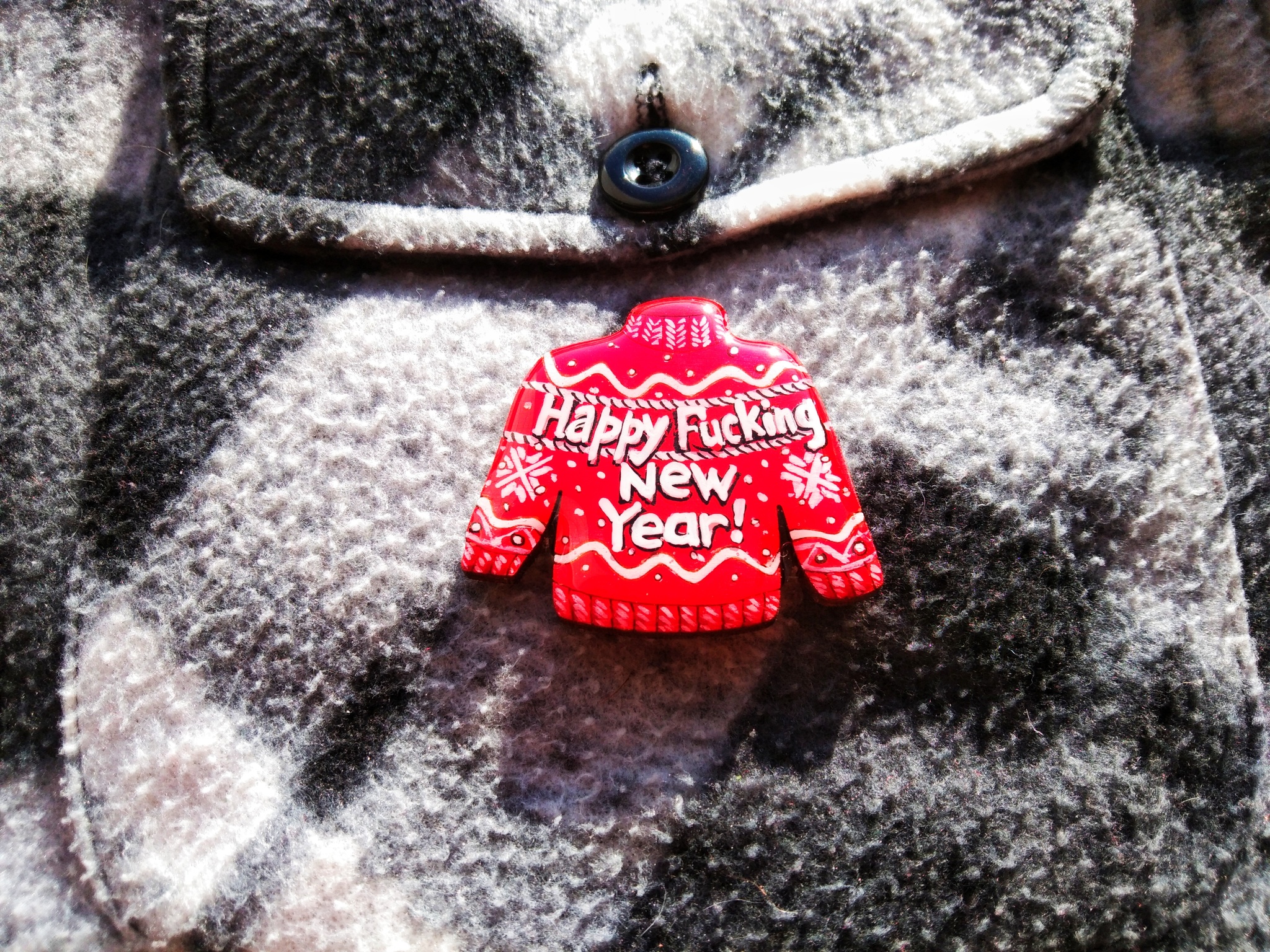 HFNY - My, New Year, Brooch, Painting on wood, Needlework without process