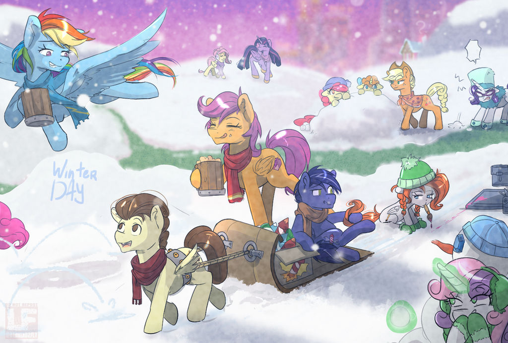 Зимний день - My Little Pony, Twilight sparkle, Original Character, Fluttershy, Rarity, Rainbow Dash, Applejack, Scootaloo, Sweetie Belle, Pound Cake, Pumpkin Cake, Applebloom