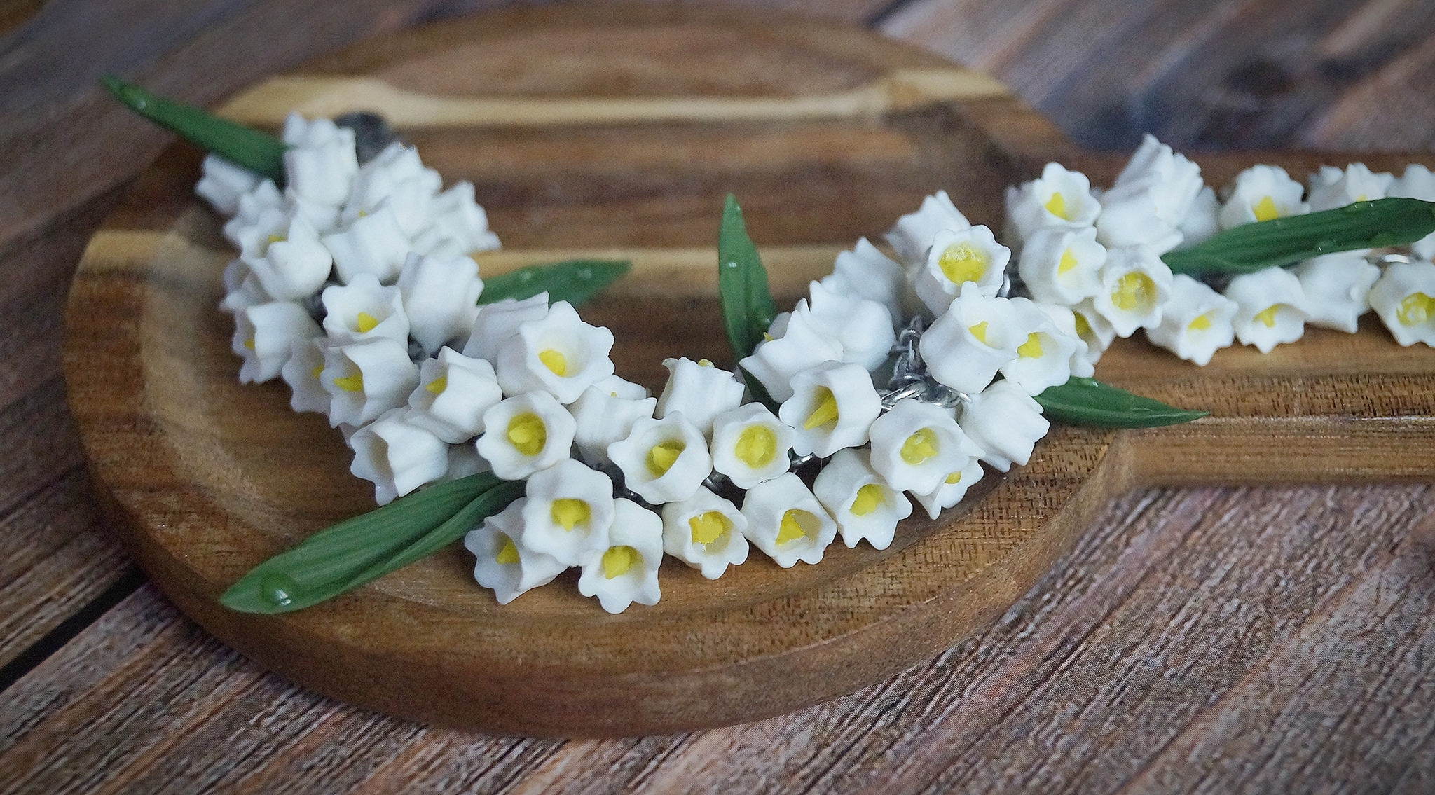 Delicate light bracelet with lilies of the valley, handmade - My, Лепка, Polymer clay, Needlework without process, Decoration, Handmade, A bracelet, With your own hands, Longpost