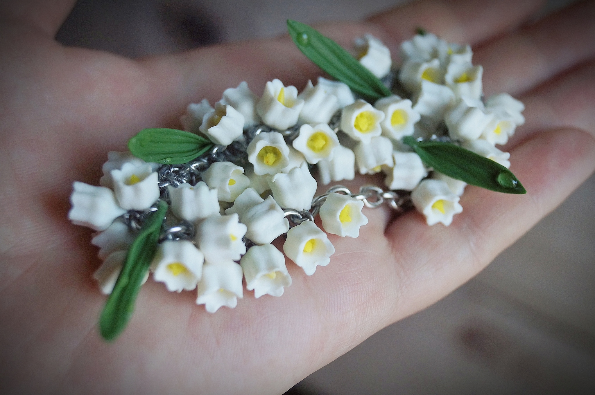 Delicate light bracelet with lilies of the valley, handmade - My, Лепка, Polymer clay, Needlework without process, Decoration, Handmade, A bracelet, With your own hands, Longpost