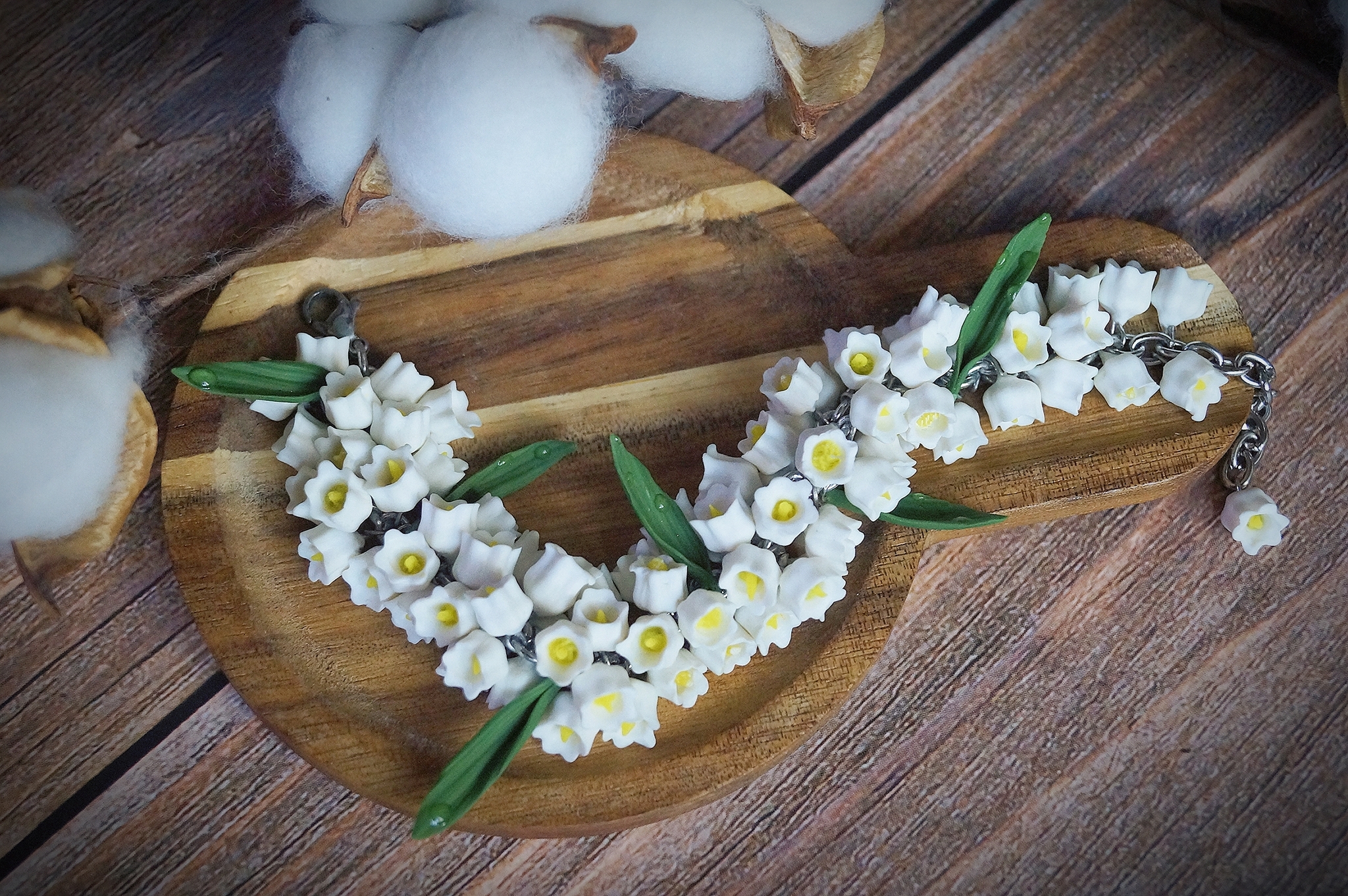 Delicate light bracelet with lilies of the valley, handmade - My, Лепка, Polymer clay, Needlework without process, Decoration, Handmade, A bracelet, With your own hands, Longpost