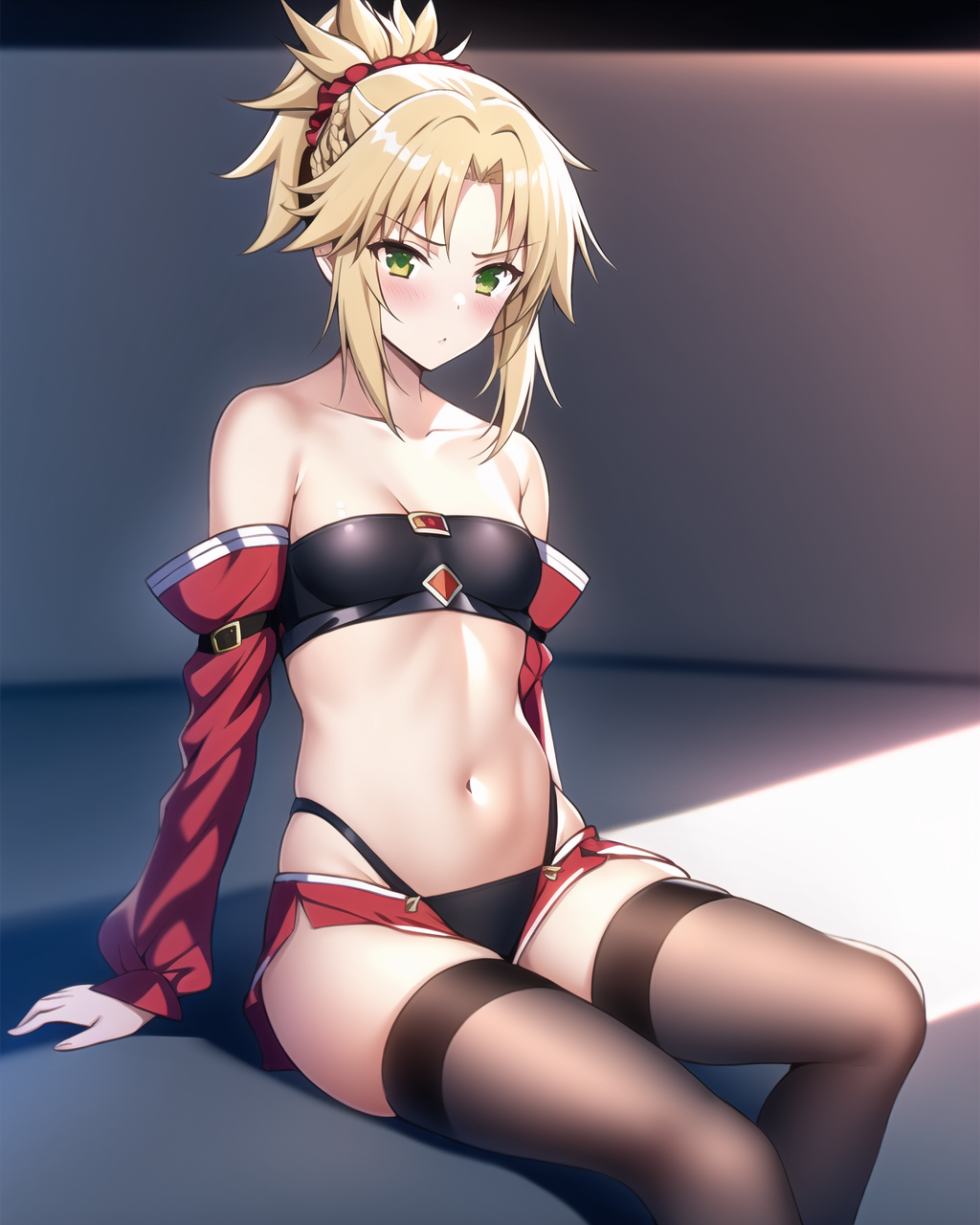 Mordred from neural networks - NSFW, Novelai, Нейронные сети, Art, Anime art, Anime, Swimsuit, Fate, Fate apocrypha, Mordred, Stockings, Longpost, Neural network art