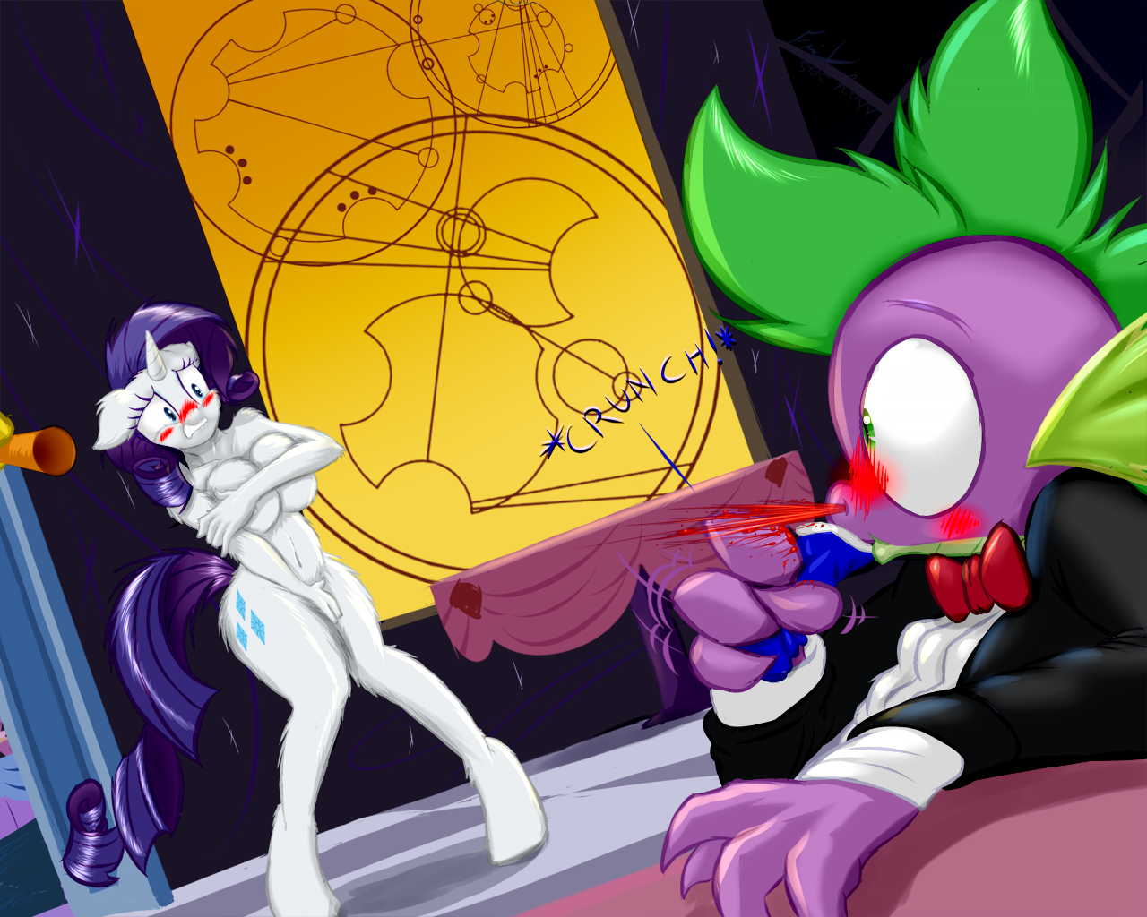 Внезапная зефирка - NSFW, My Little Pony, PonyArt, Rarity, Spike, MLP Suggestive