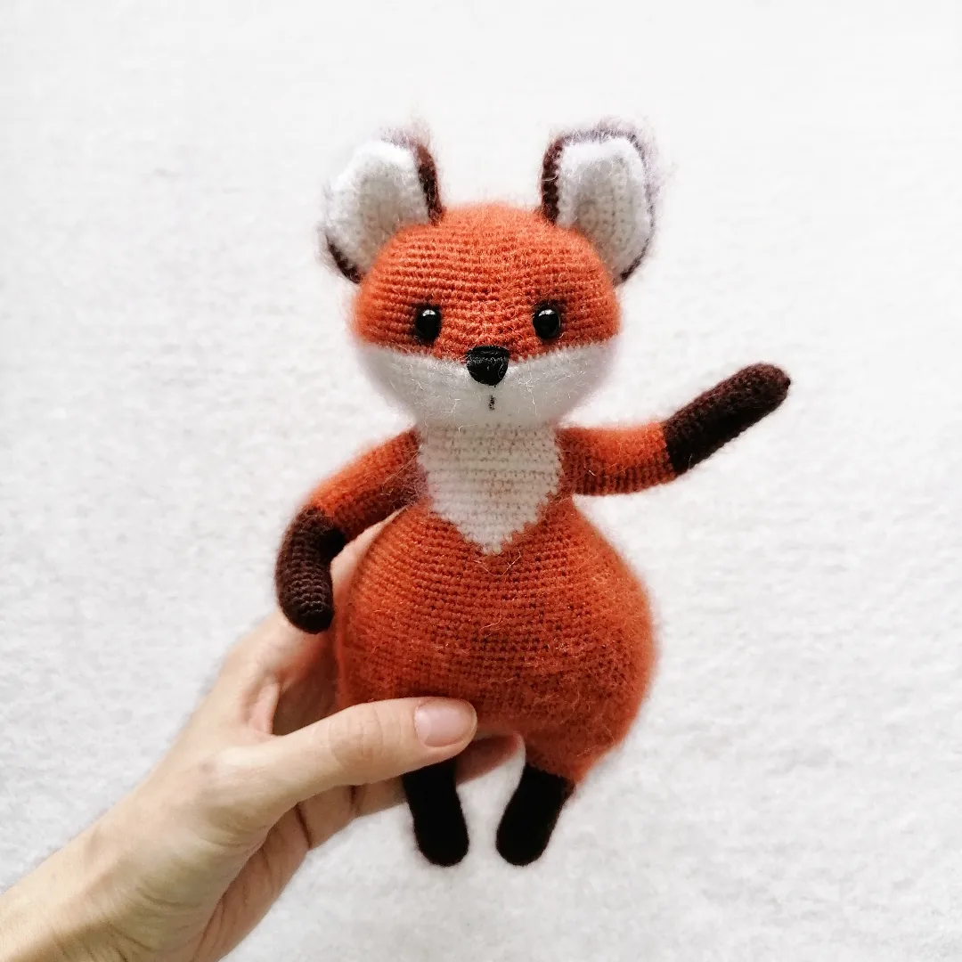 fluffy fox - My, Fox, Amigurumi, Knitted toys, Crochet, Needlework without process, Frame toy, Longpost