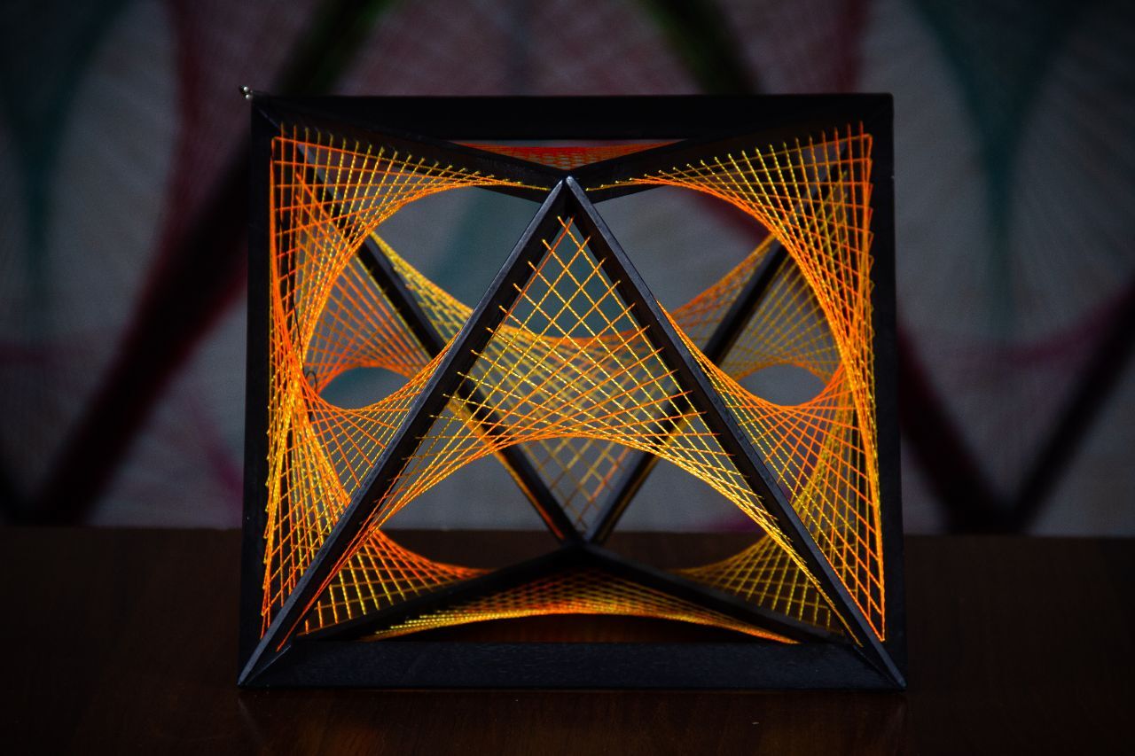 Platonic Solid - Octahedron - My, Fluorescence, Ultraviolet, Platonic body, Octahedron, Needlework without process, Handmade, With your own hands, Thread, Psy, Psychedelic, Decor, Longpost