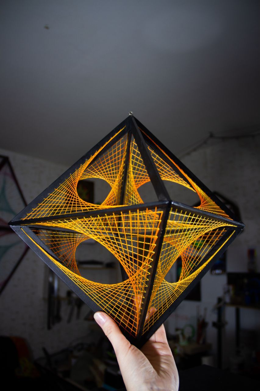 Platonic Solid - Octahedron - My, Fluorescence, Ultraviolet, Platonic body, Octahedron, Needlework without process, Handmade, With your own hands, Thread, Psy, Psychedelic, Decor, Longpost