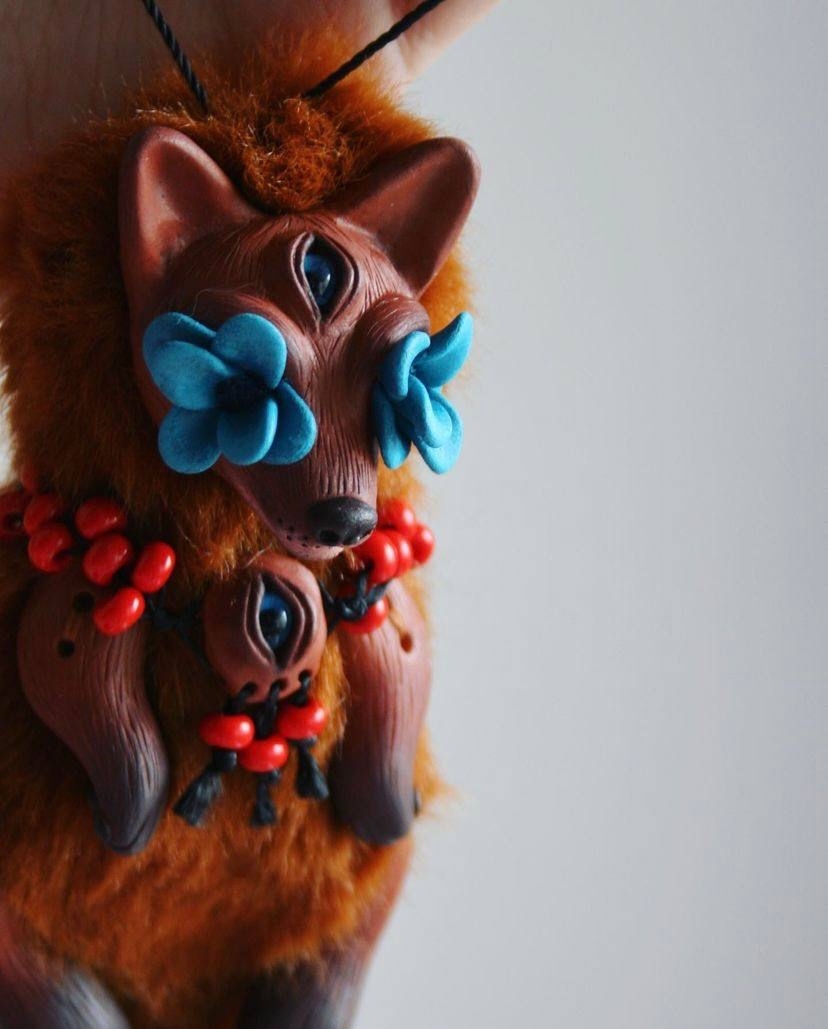 Foxes flower. Suspended - My, Handmade, Fox, Лепка, Creation, Mixed media, Toys, Longpost, Needlework without process