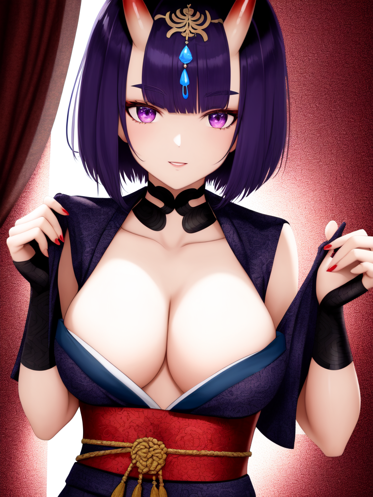 Shuten Douji от Elysium_Anime_V2 - NSFW, Моё, Арт, Нейронные сети, Искусственный интеллект, Аниме, 2D, Stable Diffusion, Длиннопост, Anime Art, Сиськи, Соски, Fate, Fate Grand Order, Shuten Douji, Демон они, Сперма, Арты нейросетей