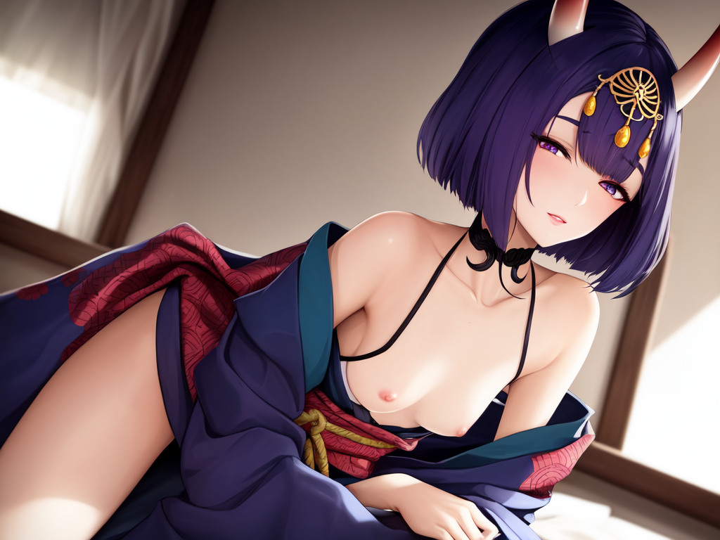 Shuten Douji от Elysium_Anime_V2 - NSFW, Моё, Арт, Нейронные сети, Искусственный интеллект, Аниме, 2D, Stable Diffusion, Длиннопост, Anime Art, Сиськи, Соски, Fate, Fate Grand Order, Shuten Douji, Демон они, Сперма, Арты нейросетей