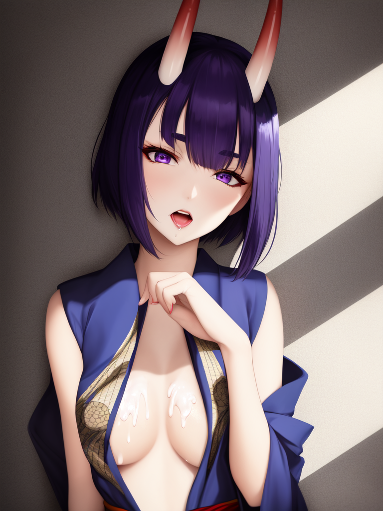 Shuten Douji от Elysium_Anime_V2 - NSFW, Моё, Арт, Нейронные сети, Искусственный интеллект, Аниме, 2D, Stable Diffusion, Длиннопост, Anime Art, Сиськи, Соски, Fate, Fate Grand Order, Shuten Douji, Демон они, Сперма, Арты нейросетей