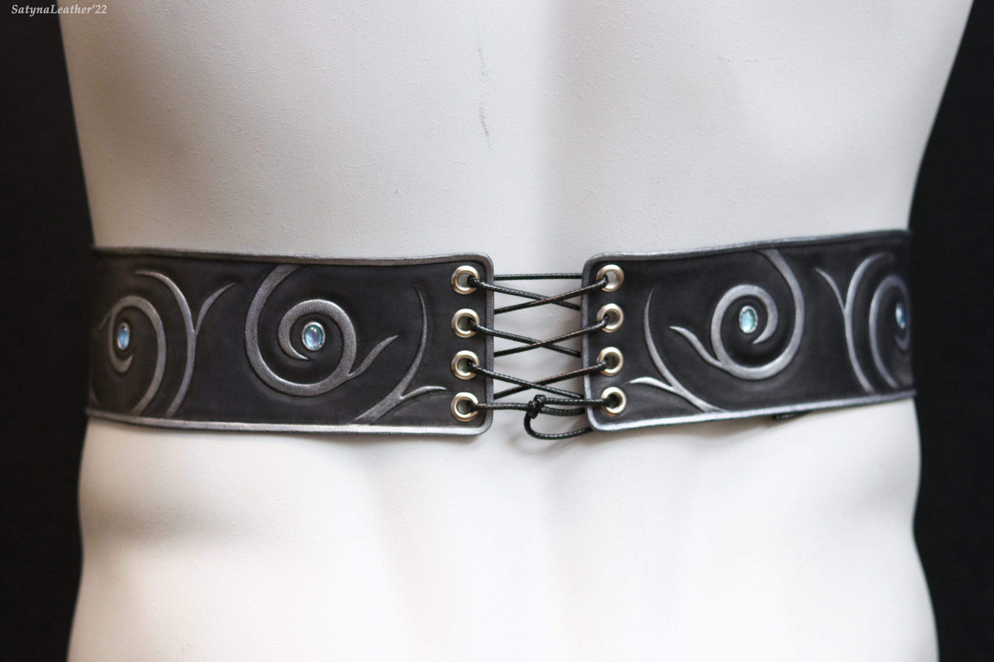 Wide belt with silver ornament - My, Natural leather, Leather products, Embossing on leather, Needlework with process, Carving, Elves, Longpost