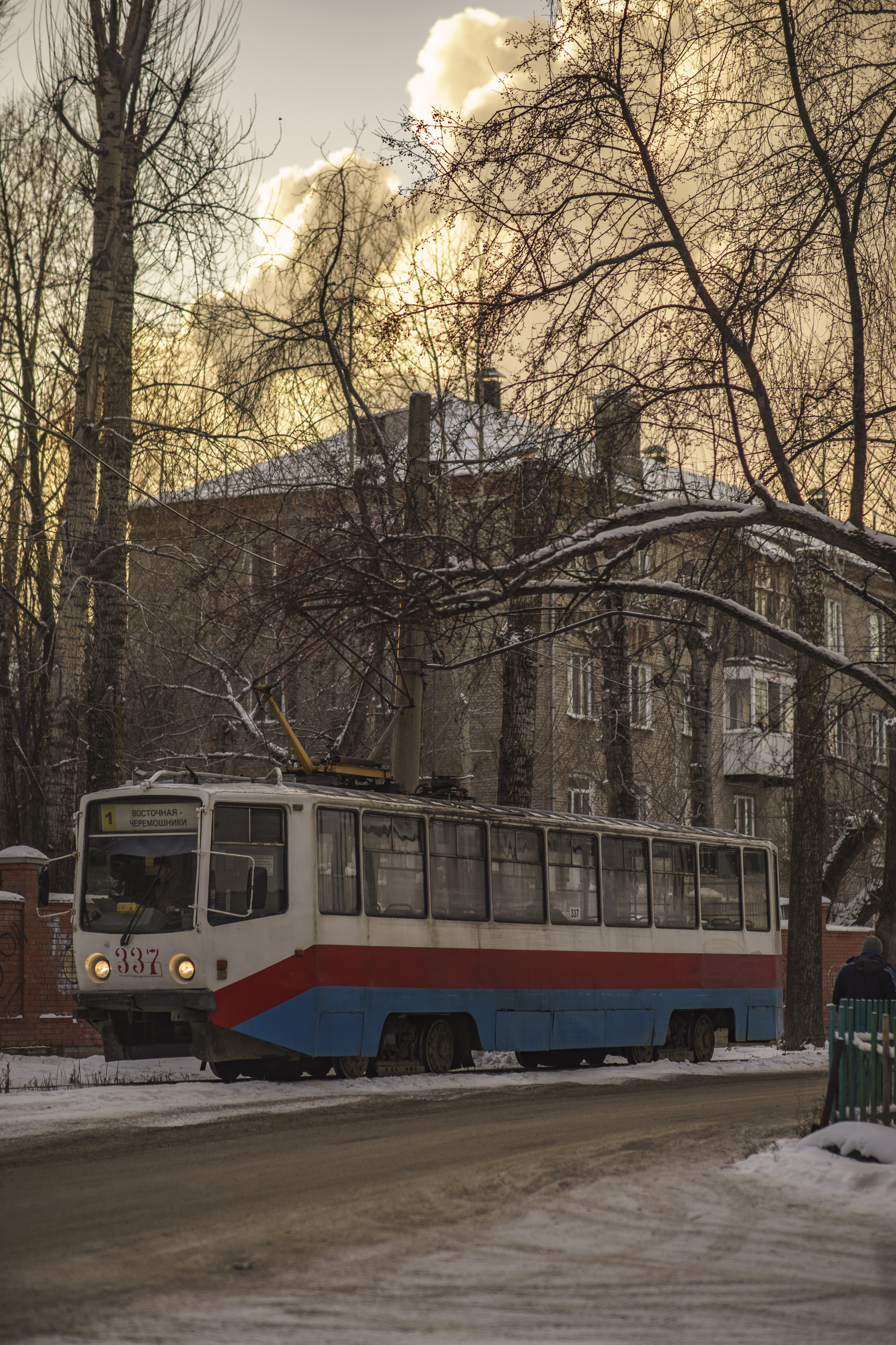 Winter evening at the tram tracks - My, The photo, Siberia, Tomsk, Town, Tram, Ukvz, Winter, Longpost