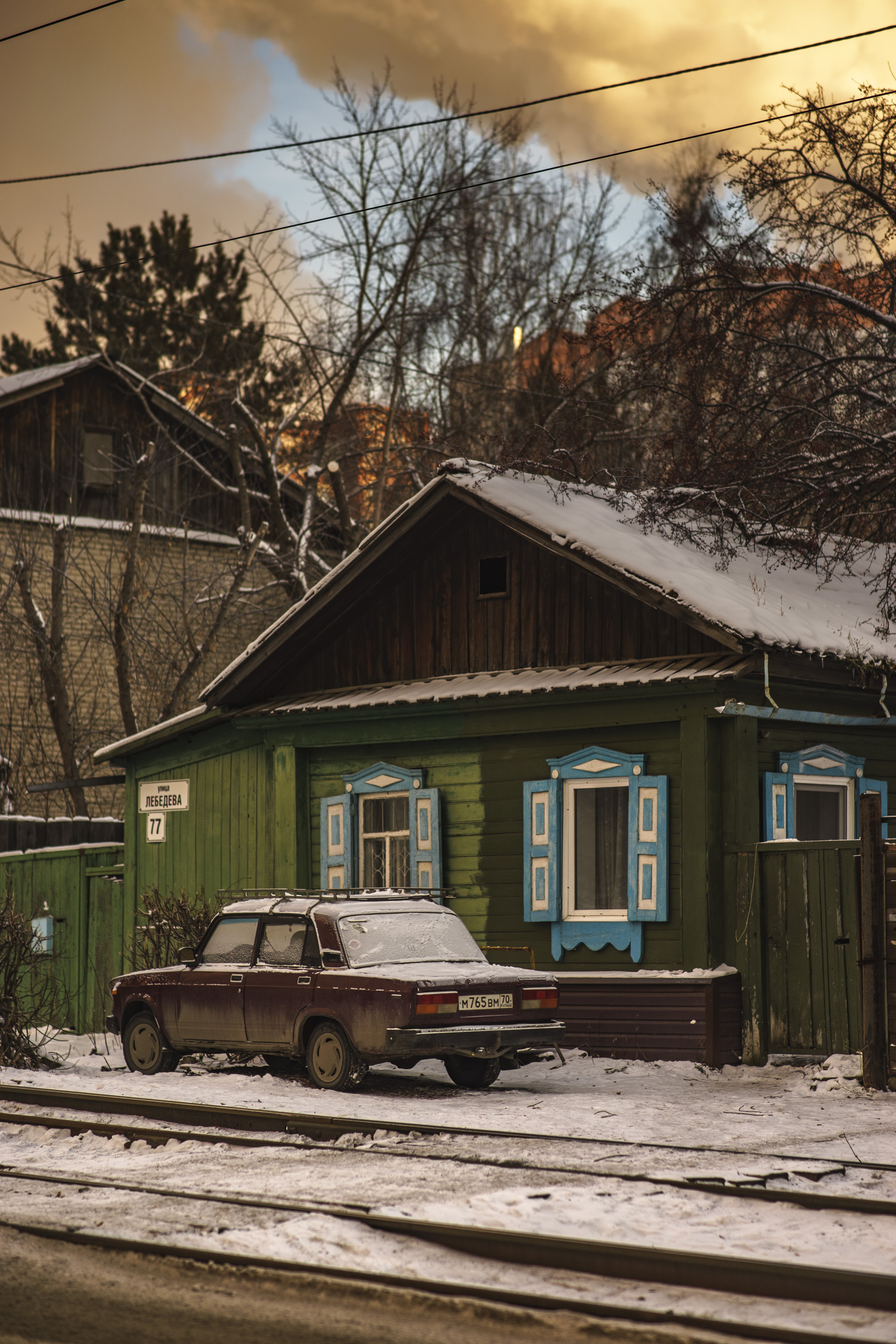 Winter evening at the tram tracks - My, The photo, Siberia, Tomsk, Town, Tram, Ukvz, Winter, Longpost