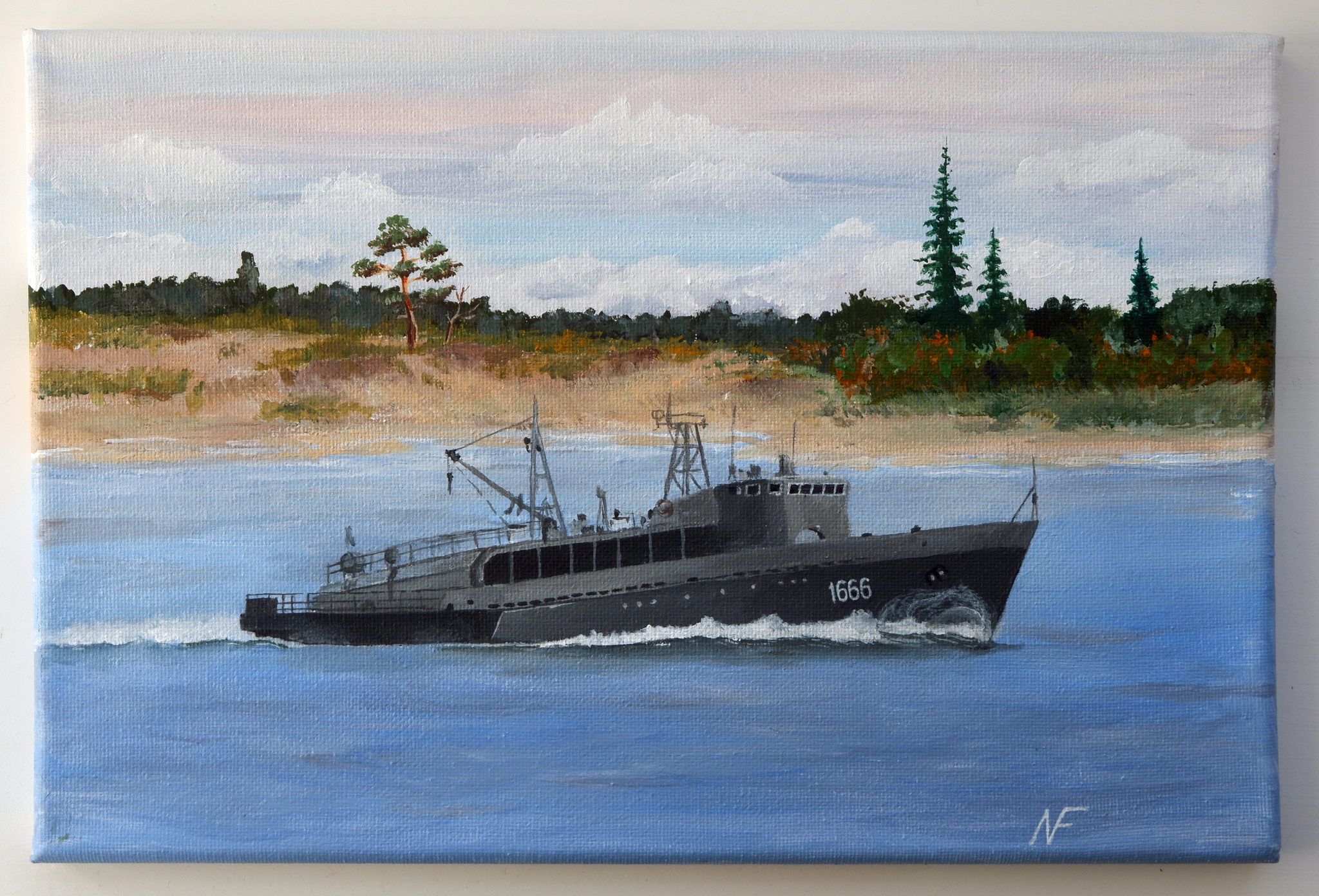 Torpedo boat TL-1666 - My, Artist, Acrylic, Painting, Painting, Art, Canvas, Painting, Ship, Sea, Longpost