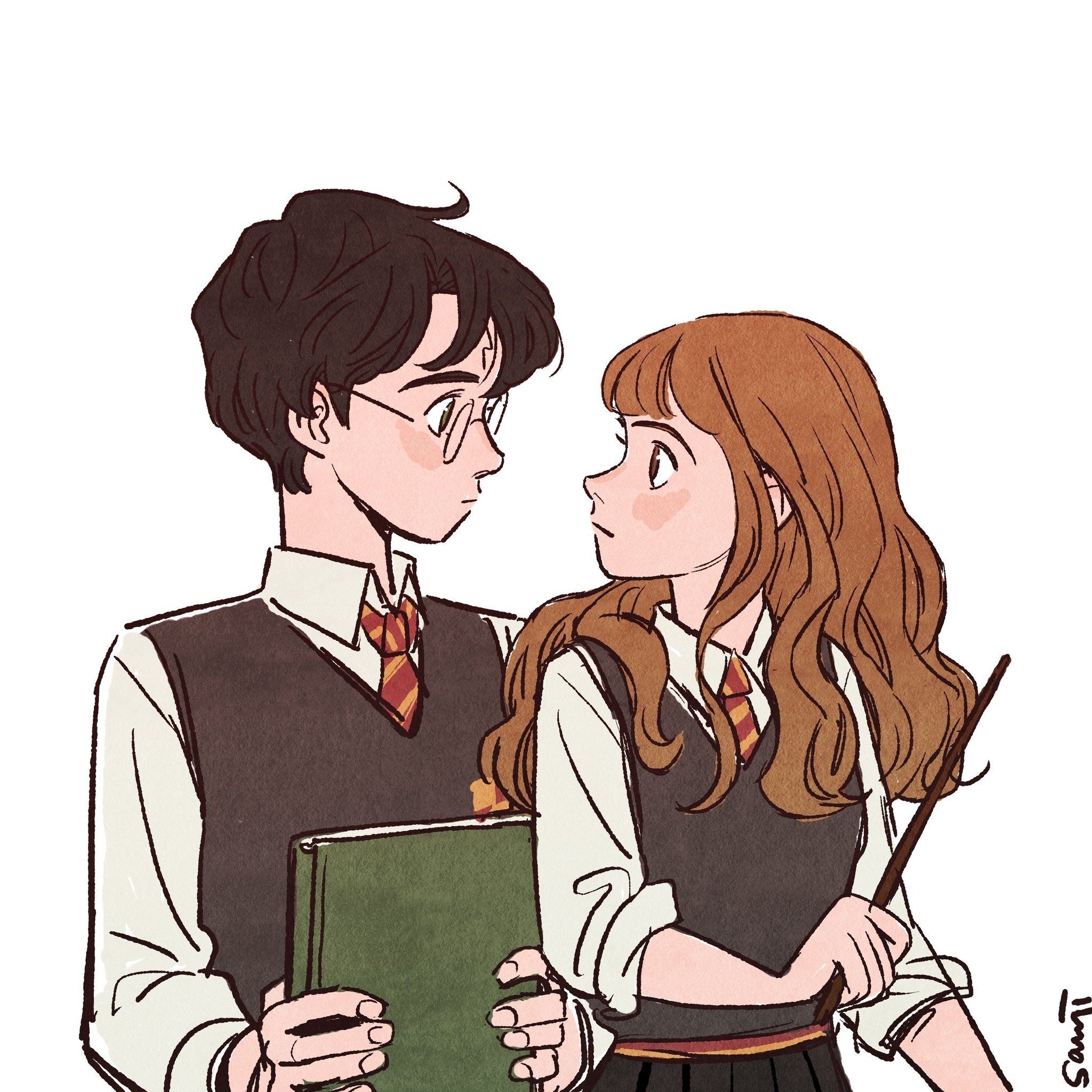 Harry and Hermione - Art, Digital drawing, 2D, Harry Potter, Hermione