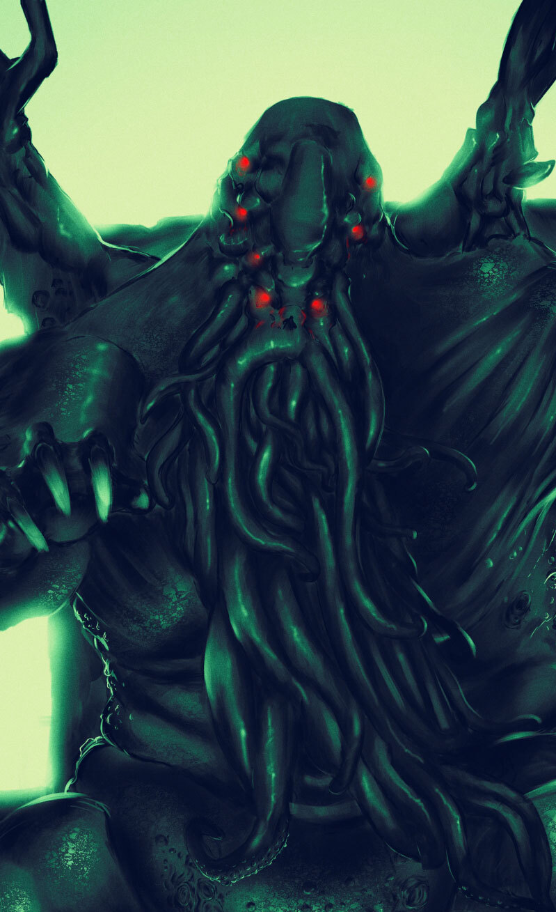 Cthulhu awaits at the top of R'lyeh - My, Art, Drawing, 2D, Game art, Digital, Digital drawing, Myths of Cthulhu, Howard Phillips Lovecraft, The Arkham Horror, Tabletop role-playing games, Monster, Rliech, Longpost