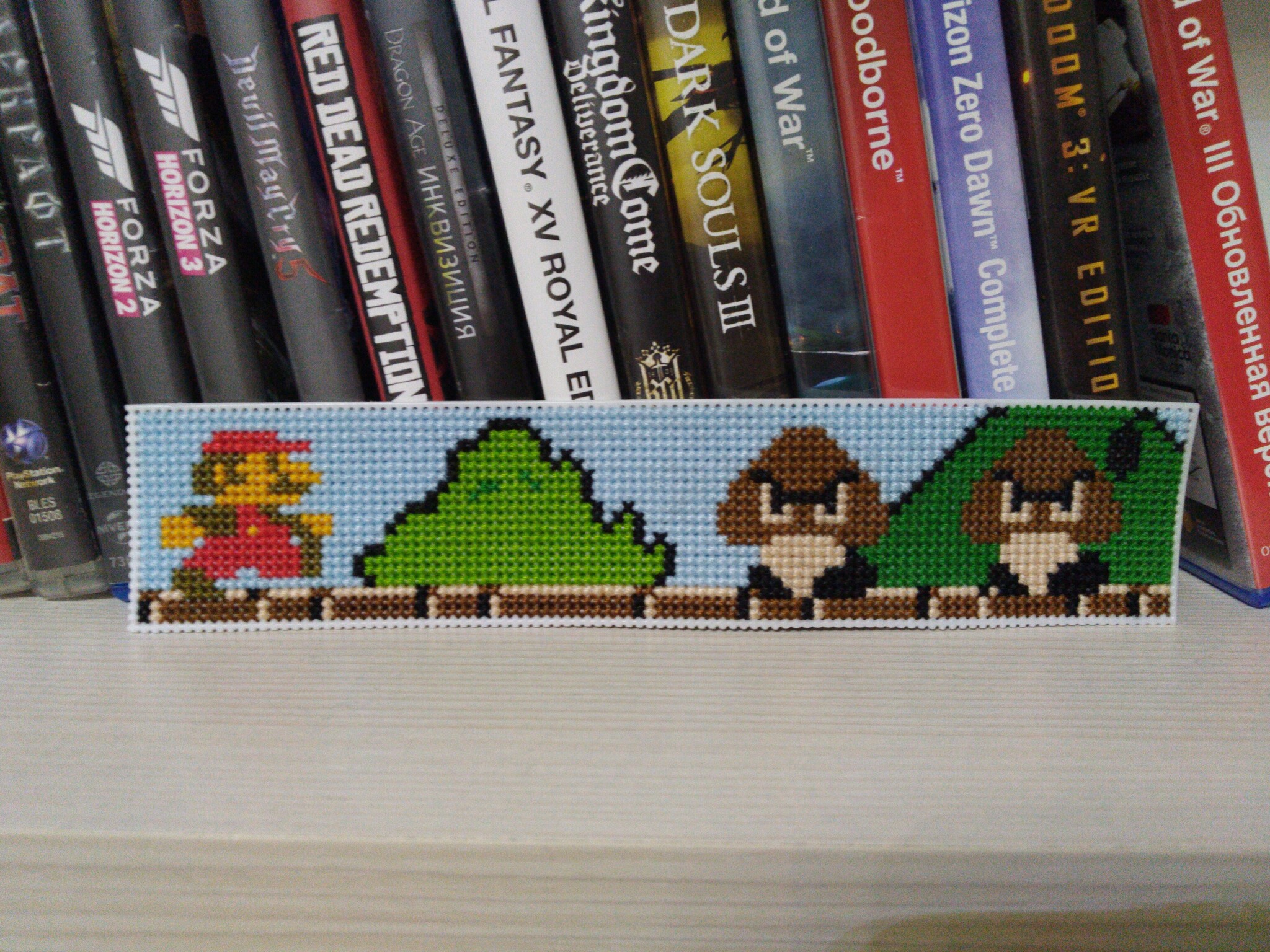 Bookmark for a book (Mario) - My, Needlework without process, Gamers, Cross-stitch, Mario, Retro Games, Handmade, Nintendo