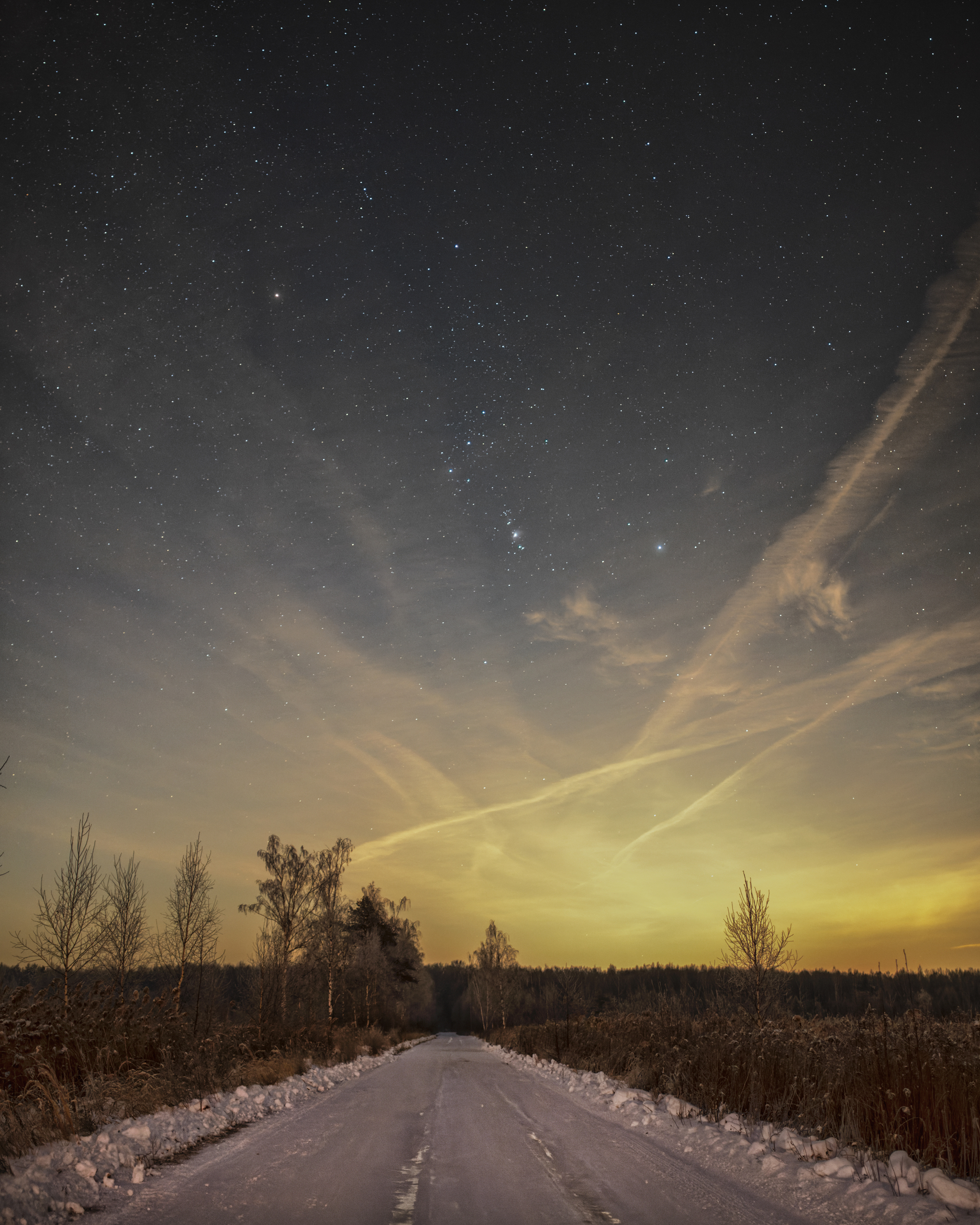 Night in the village - My, The photo, Nature, Sky, Astrophoto, Winter, Night, Road