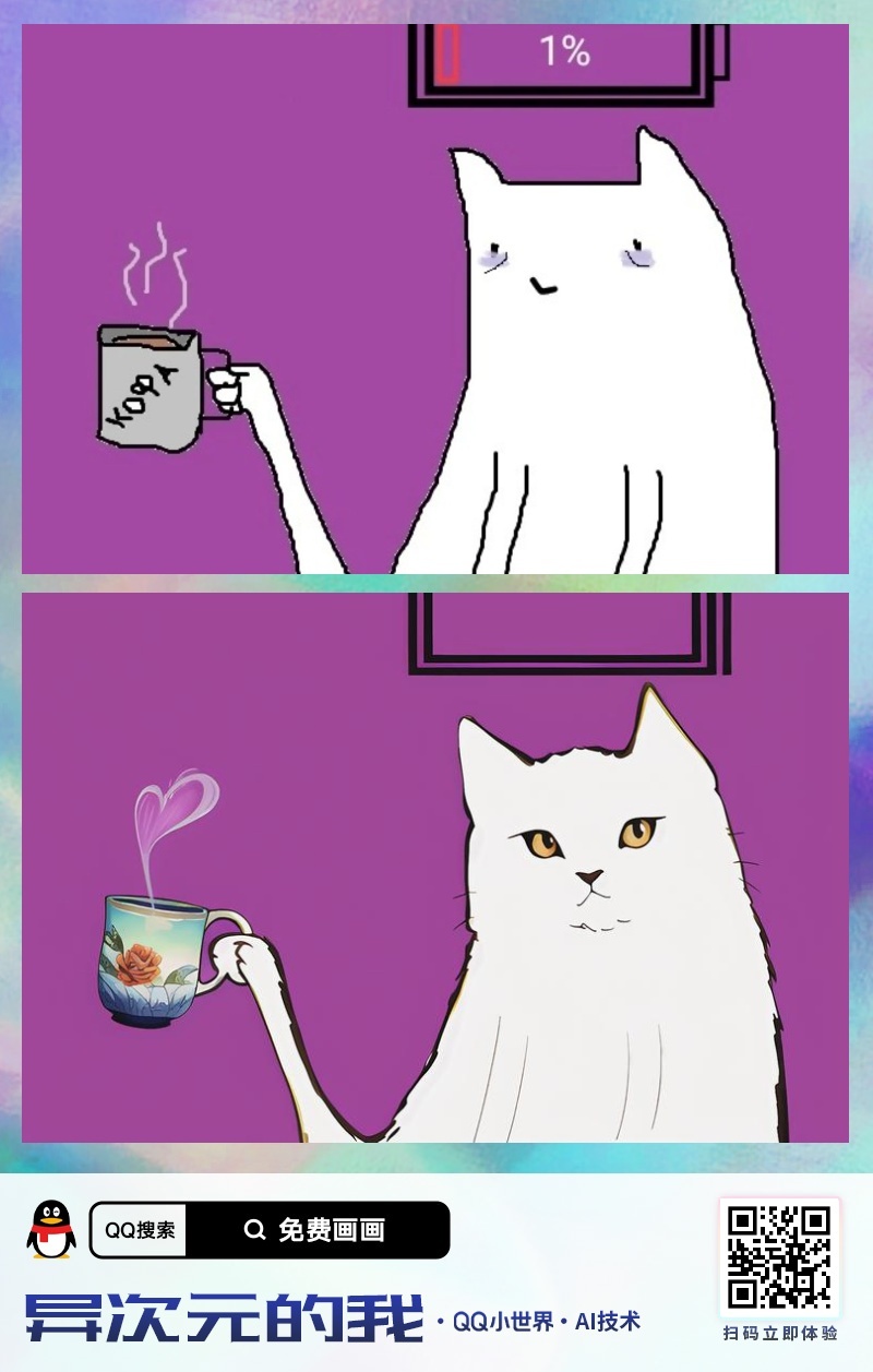 Before coffee/after - My, Folliacomics, cat, Humor, Memes, Нейронные сети, Comics, Neural network Different Dimension Me