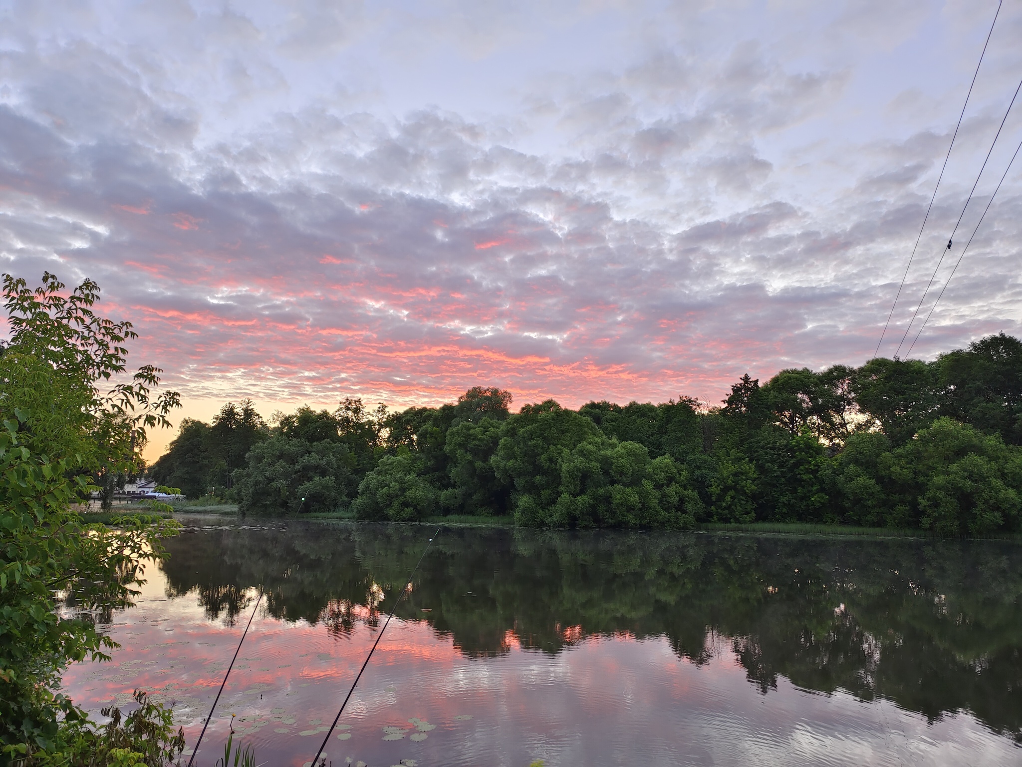 Summer in the village of Linen factory on the river Sukhodrev - My, Mobile photography, Beginning photographer, Catch, The nature of Russia, dawn, Longpost, Sky, Reflection, Clouds, Forest