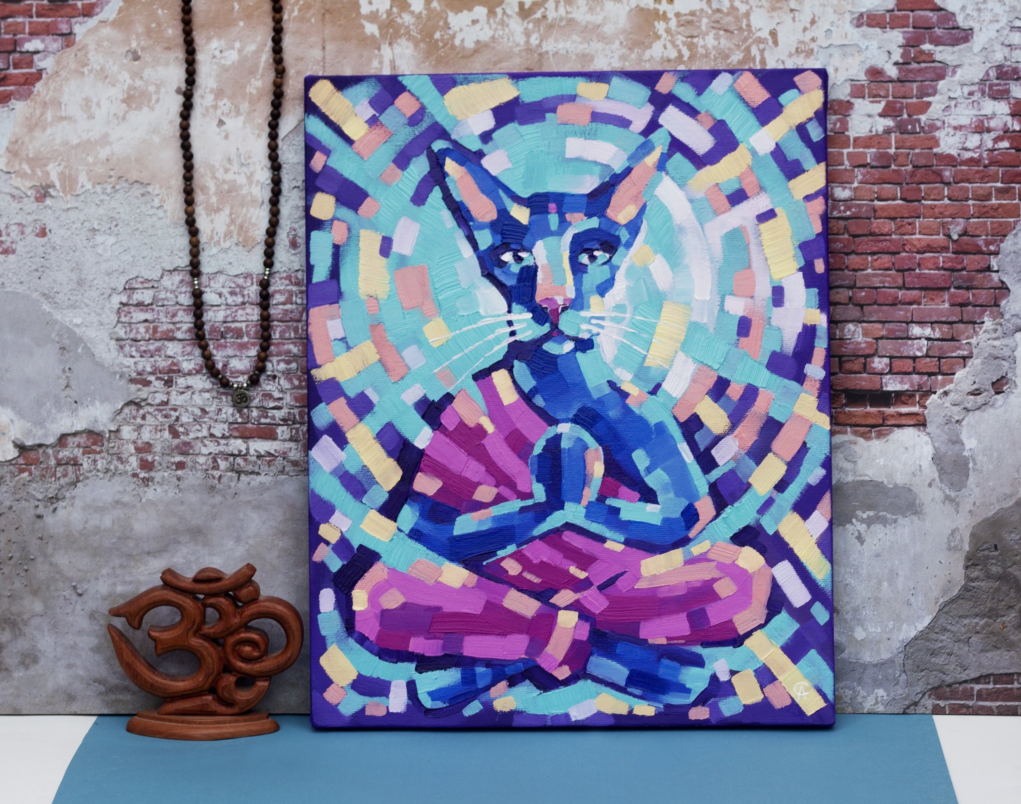 Buddha Cat. Oil on canvas 40 x 50 cm - My, Art, Artist, Modern Art, Painting, Oil painting, cat, New Year, Pets, Buddha, Meditation, Yoga, Zen, Longpost