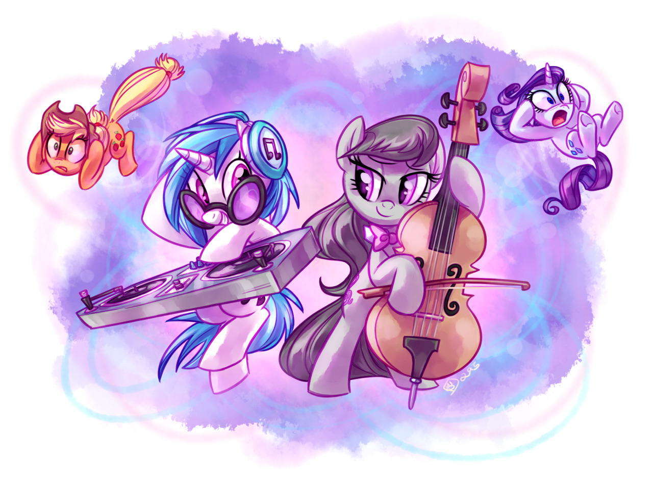 The power of music - My little pony, PonyArt, Octavia melody, Vinyl scratch, Applejack, Rarity