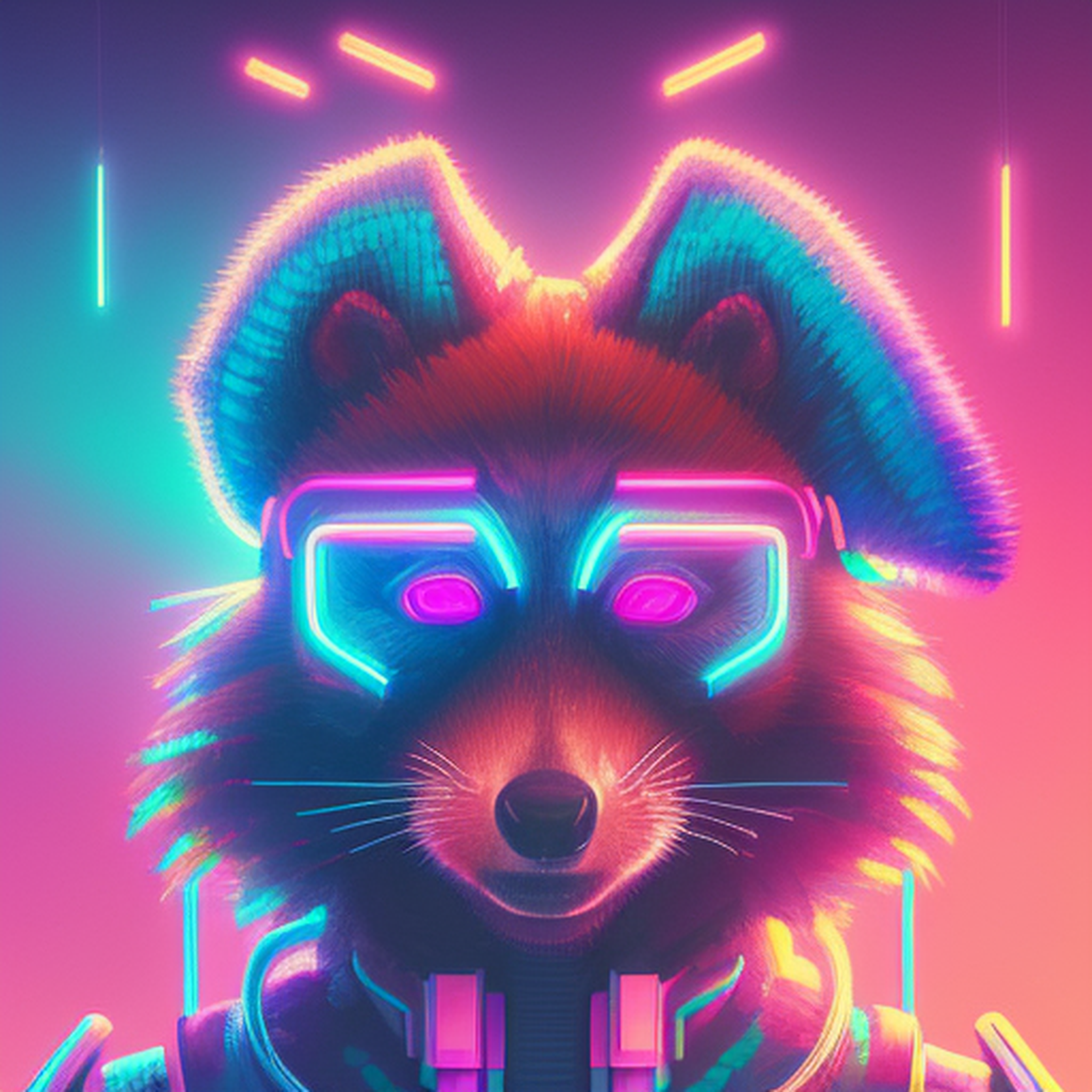 Do you love Syntwave? [2] - Now raccoon - My, Cyberpunk, Synthwave, Animals, Deep Learning, Art, Incredible, Stable diffusion, Longpost, Creation, Funny animals, Milota, Нейронные сети, Artificial Intelligence, Digital, Computer graphics, Midjourney, 2D, Characters (edit), Artstation