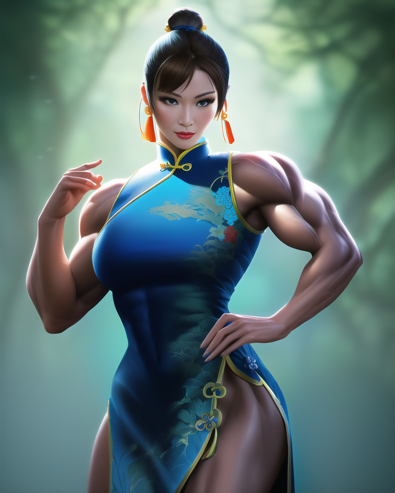 Chun-Li - Muscleart, Stable diffusion, Novelai, Chun-Li, Street fighter, Sleep-Sleep, Longpost, Girls, Bodybuilders, Muscle, Нейронные сети