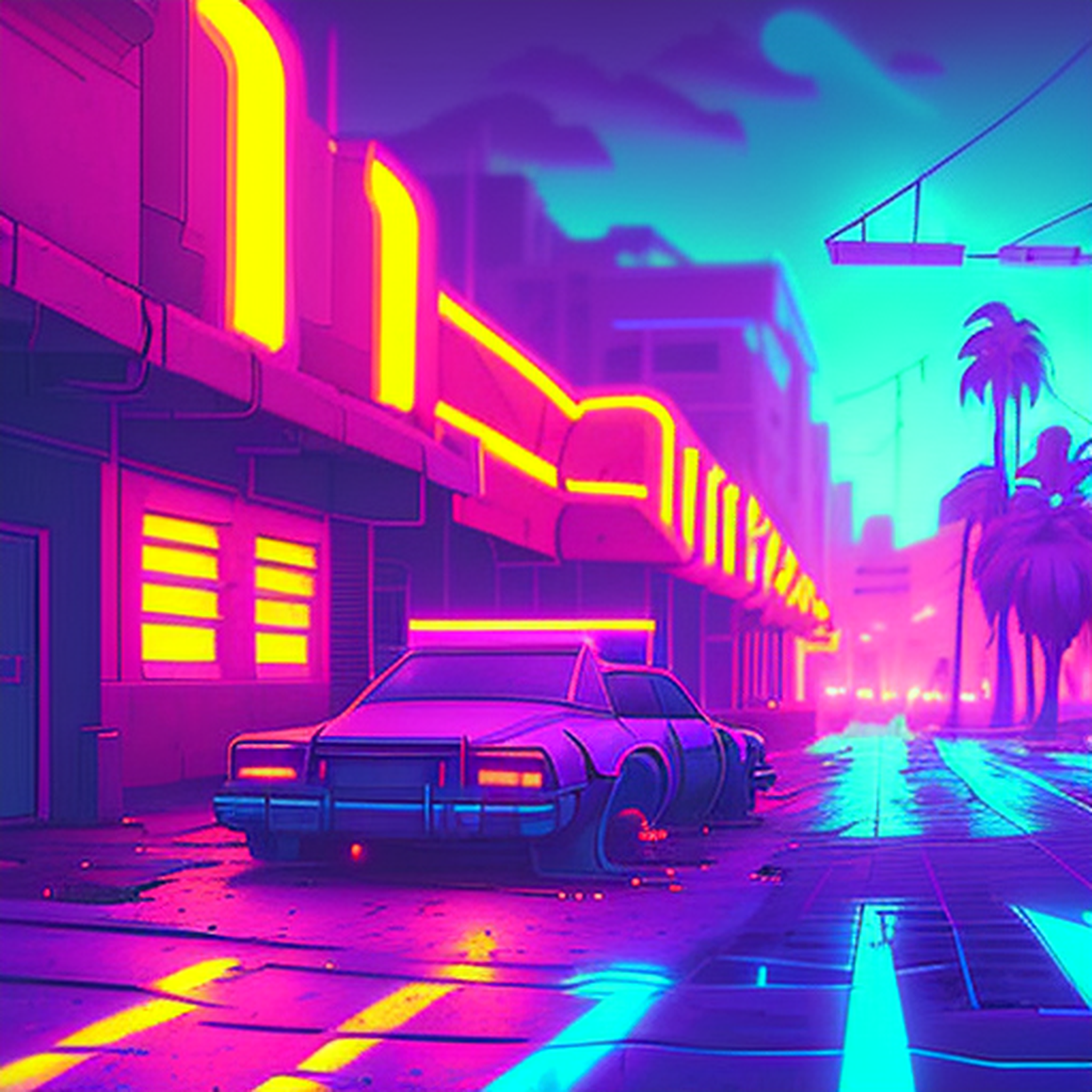 Syntwave neon city by stable diffusion - Моё, Artstation, Stable Diffusion, Арт, 2D, Киберпанк, Цифровой рисунок, Synthwave, Digital, Компьютерная графика, Искусственный интеллект, Творчество, Midjourney, Длиннопост