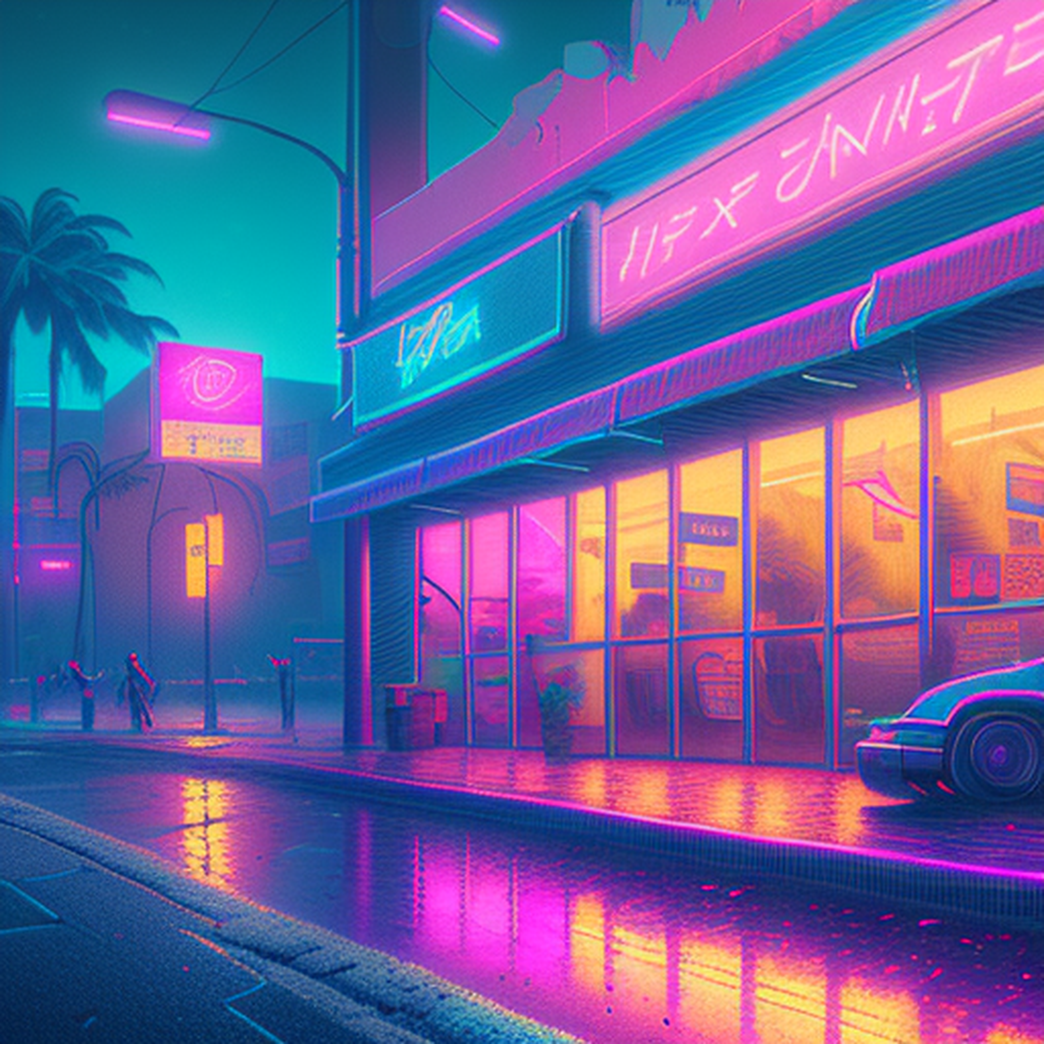 Syntwave neon city by stable diffusion - Моё, Artstation, Stable Diffusion, Арт, 2D, Киберпанк, Цифровой рисунок, Synthwave, Digital, Компьютерная графика, Искусственный интеллект, Творчество, Midjourney, Длиннопост