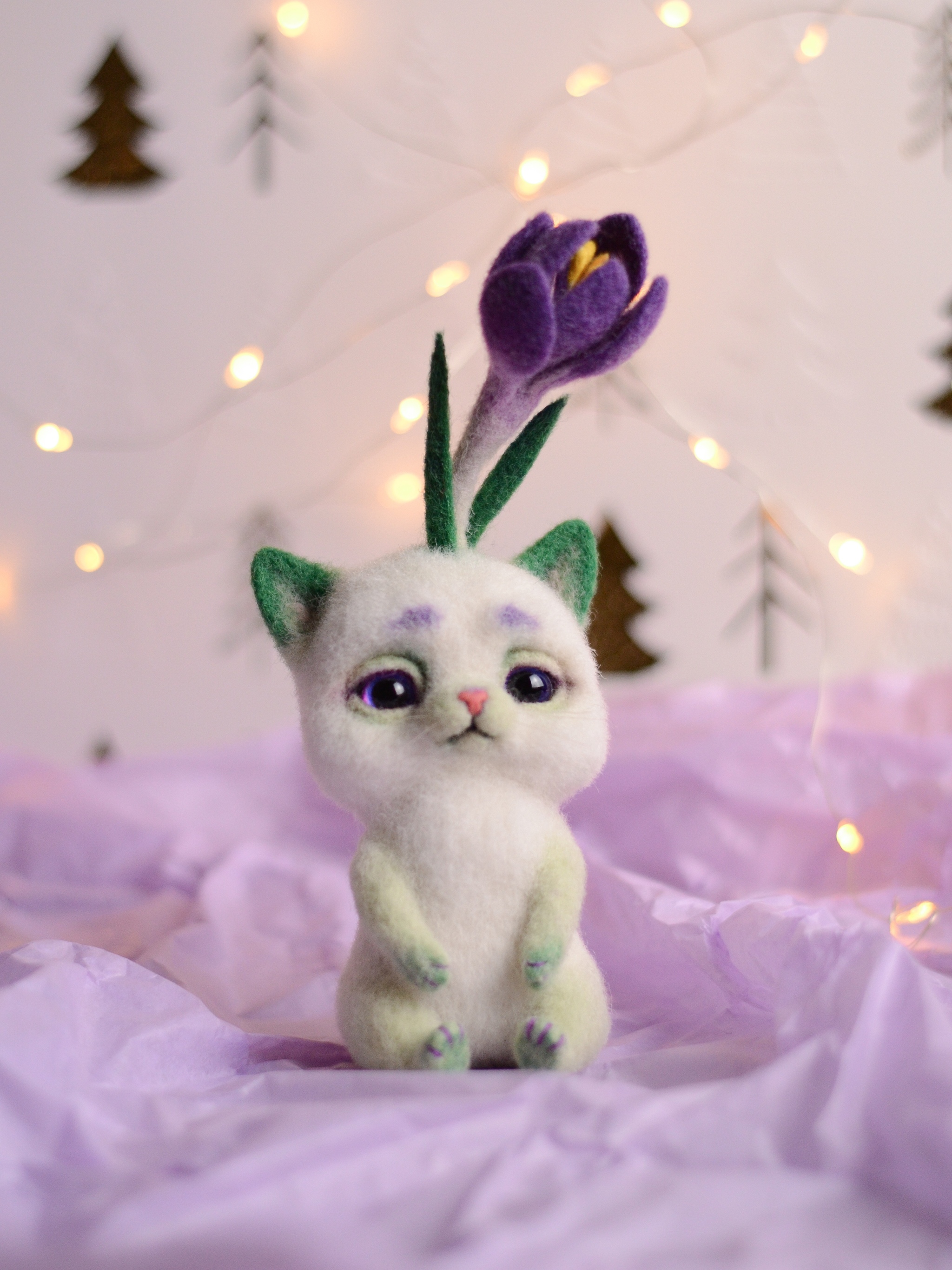 KotoKrokus - My, Needlework without process, Needlework, Dry felting, cat, Crocus, Longpost