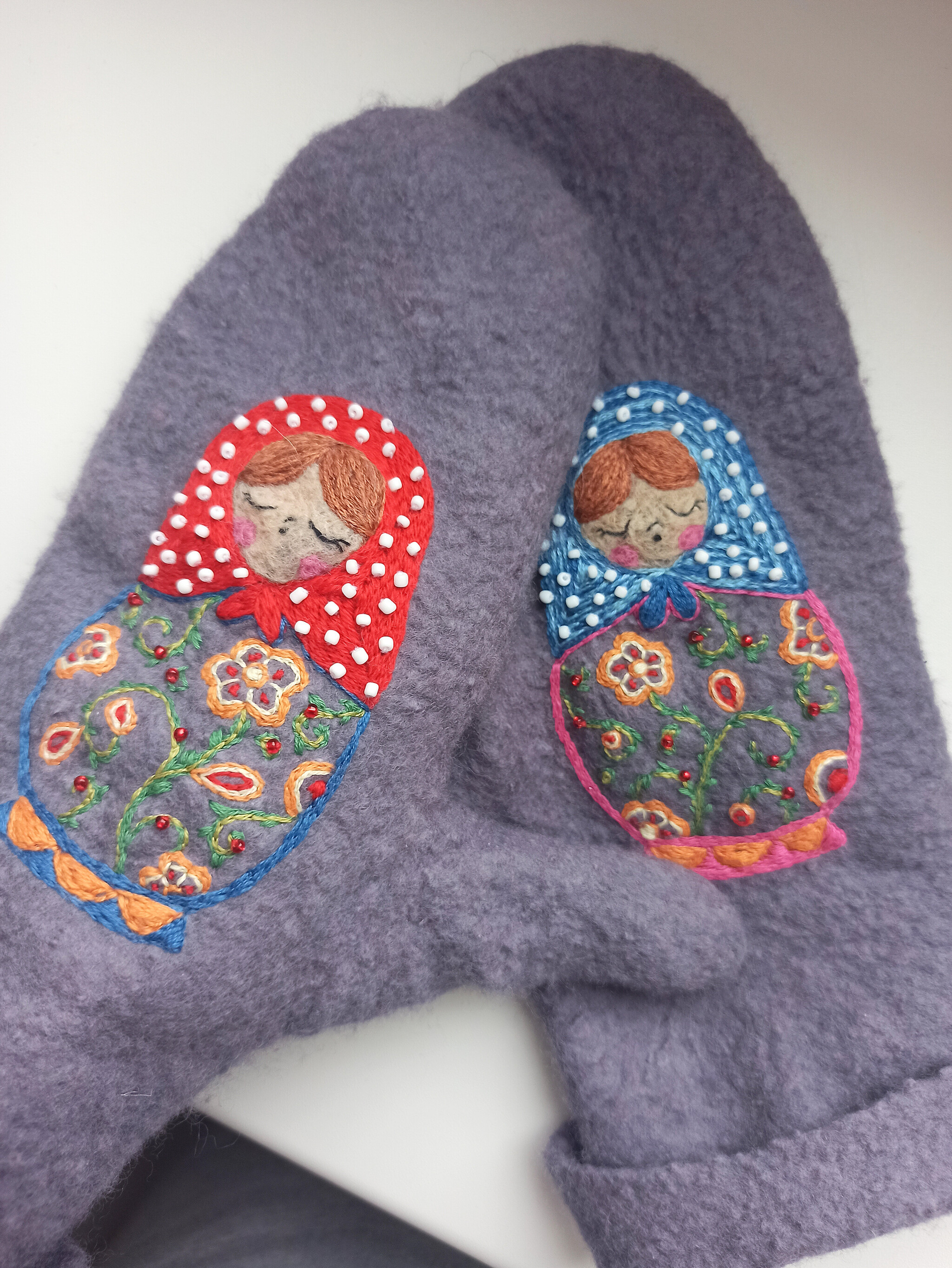 Mittens with nesting dolls - Mittens, With your own hands, Matryoshka, Creation, Needlework with process, Video, Vertical video, Longpost