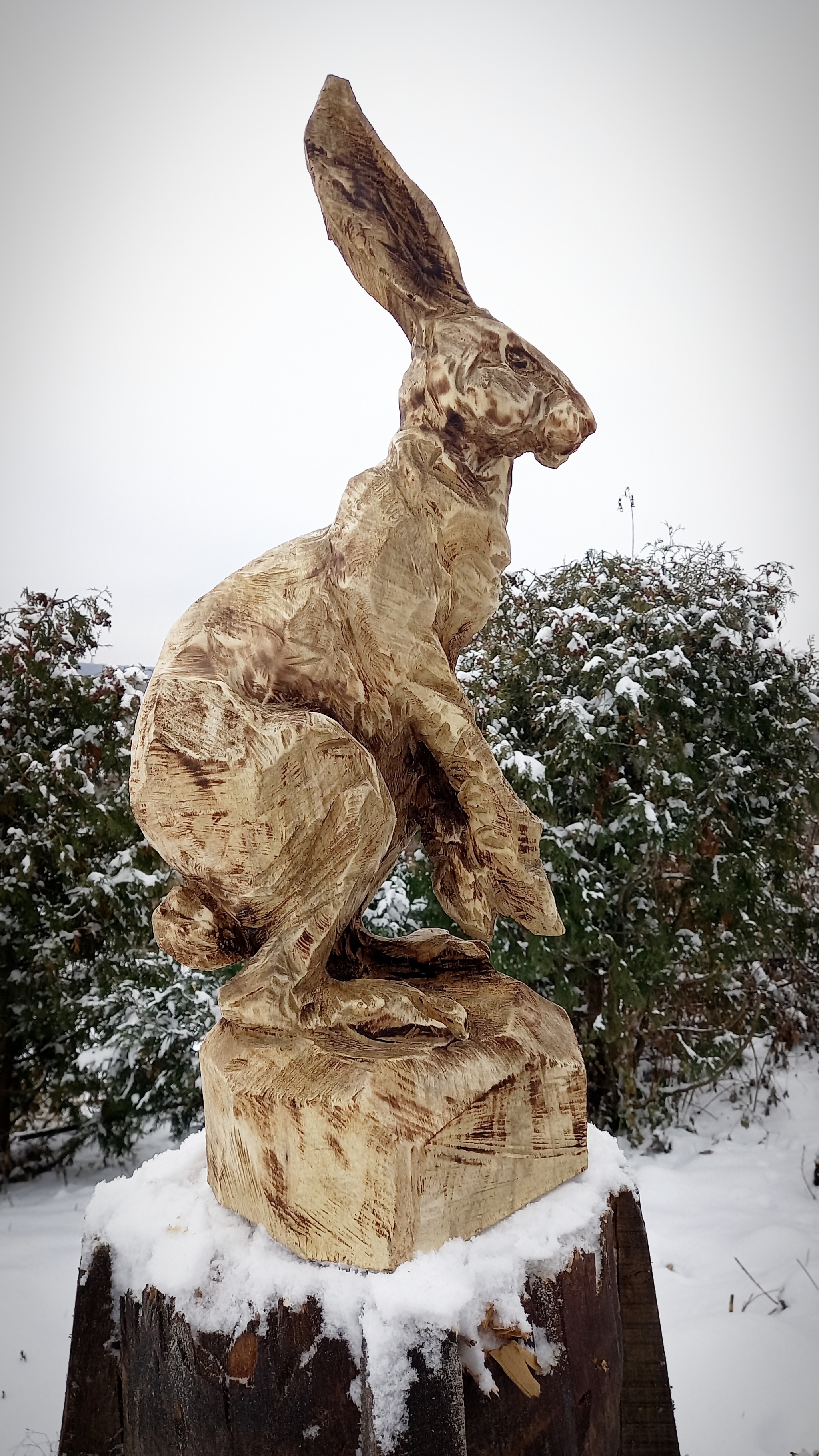 Hare . Wood carving with a chainsaw - My, Wood carving, Woodworking, Sculpture, Tree, Decor, Hare, Art, Video, Youtube, Longpost, Needlework with process