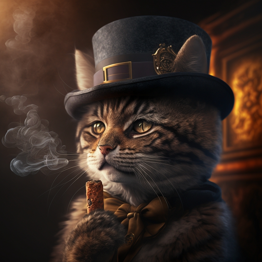 Midjourney Gentlemen's Cigar Club - My, Fat cats, Midjourney, cat, Art, Smoking, Longpost