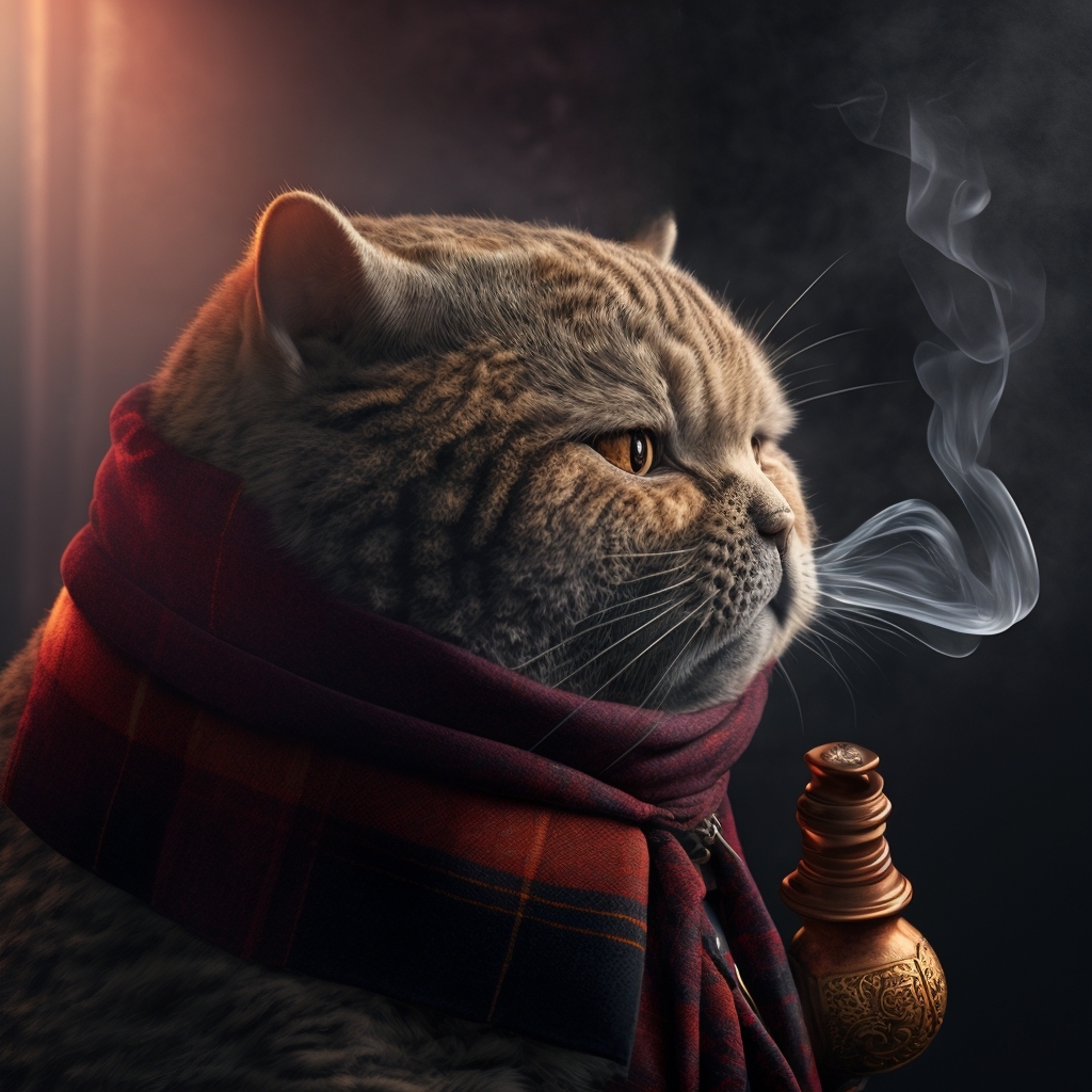 Midjourney Gentlemen's Cigar Club - My, Fat cats, Midjourney, cat, Art, Smoking, Longpost