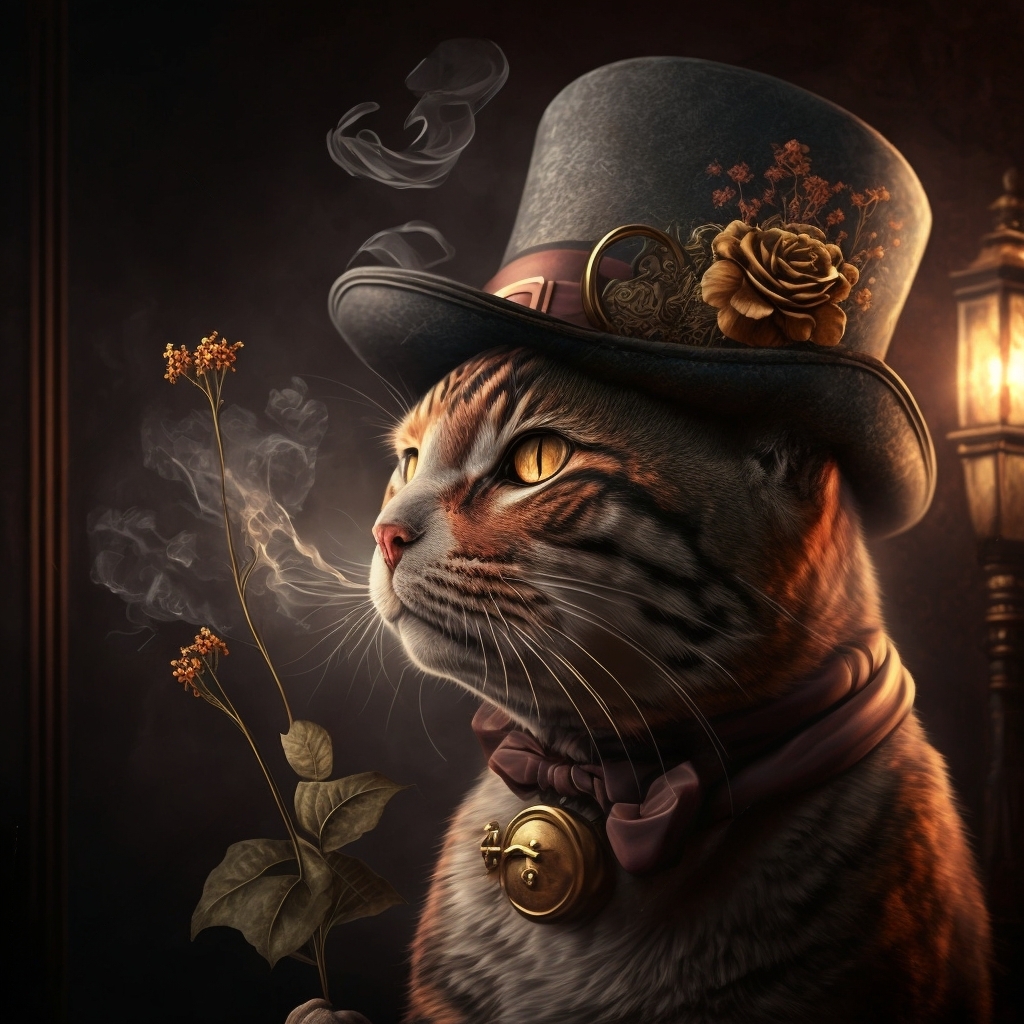 Midjourney Gentlemen's Cigar Club - My, Fat cats, Midjourney, cat, Art, Smoking, Longpost