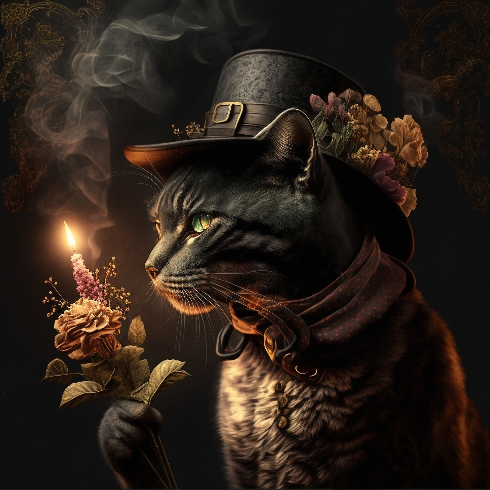 Midjourney Gentlemen's Cigar Club - My, Fat cats, Midjourney, cat, Art, Smoking, Longpost