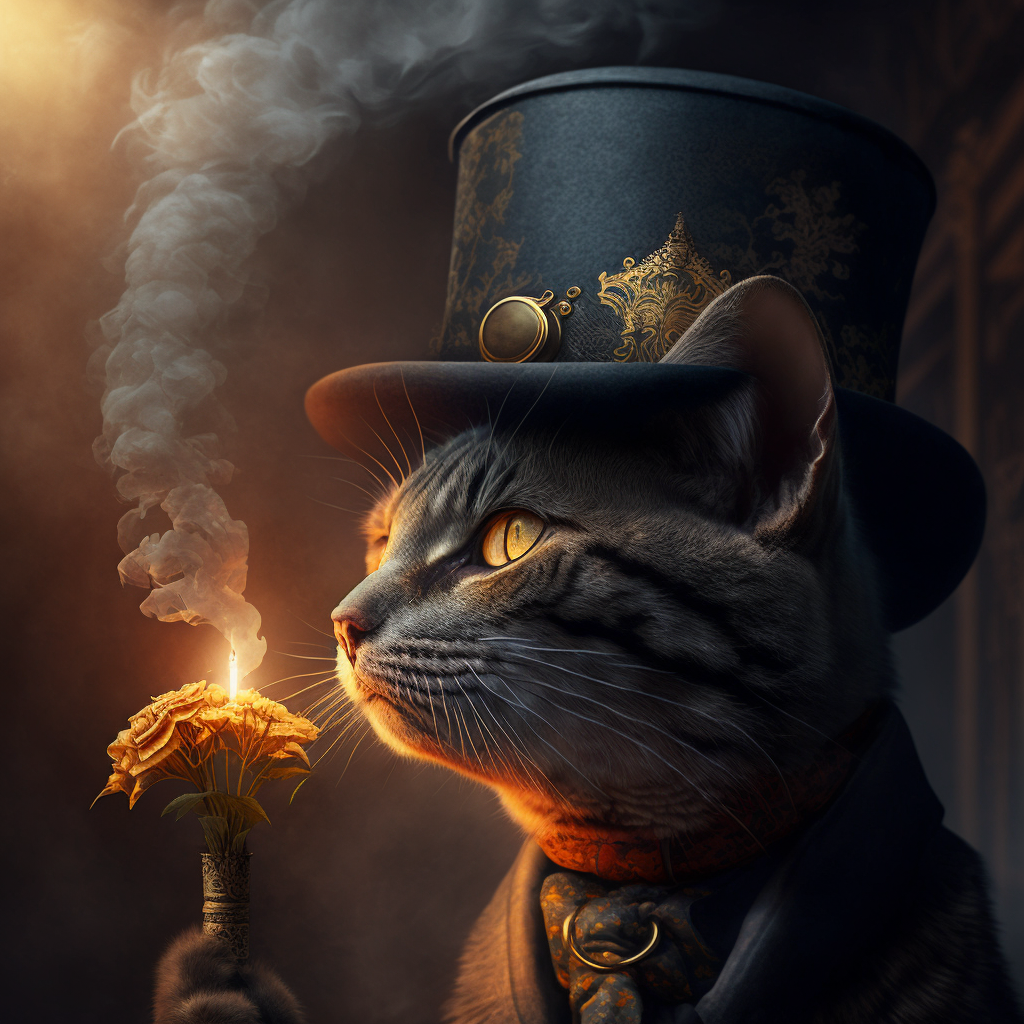 Midjourney Gentlemen's Cigar Club - My, Fat cats, Midjourney, cat, Art, Smoking, Longpost