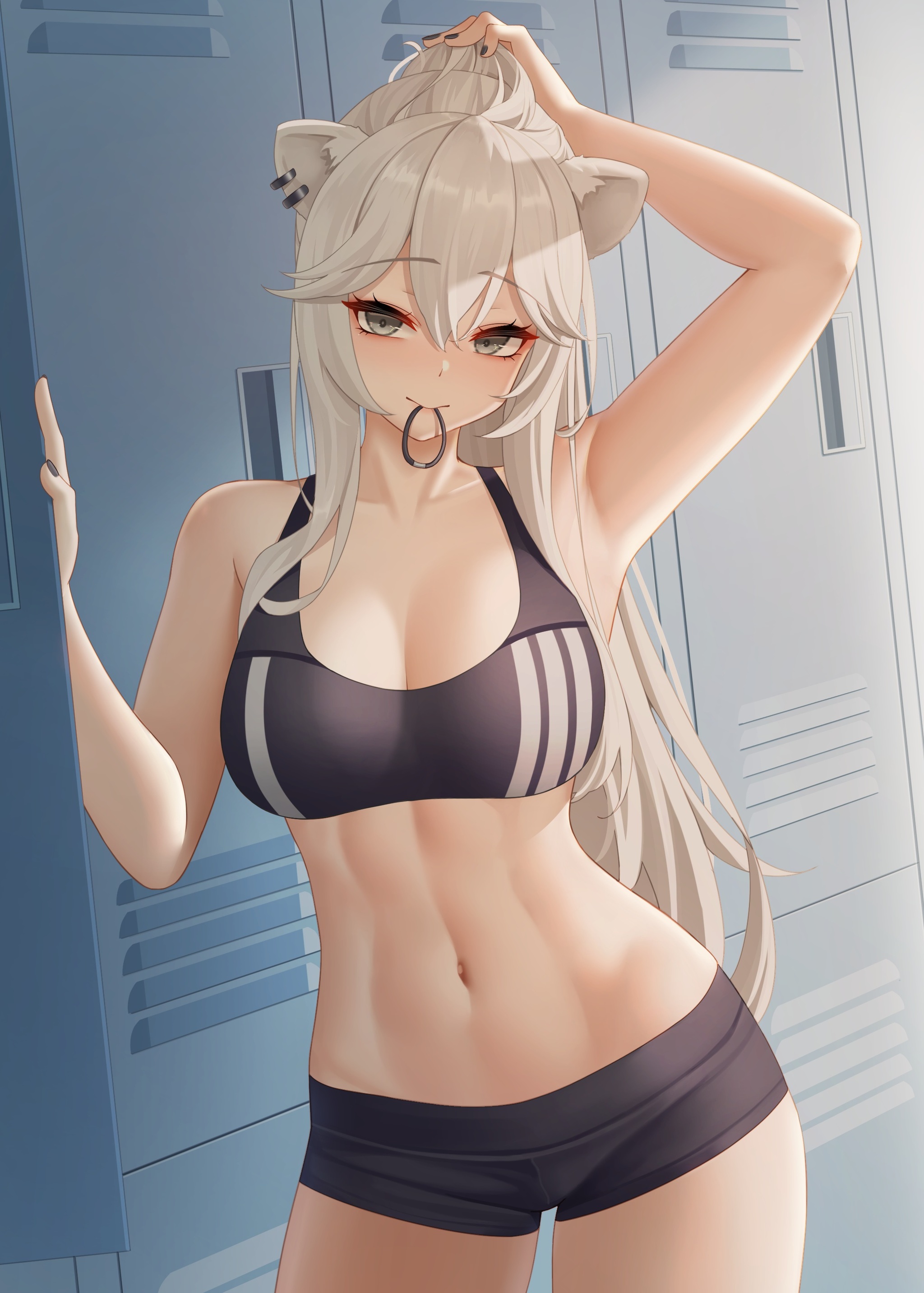 Shishiron in gym - NSFW, Аниме, Anime Art, Арт, Hololive, Shishiro Botan, Сиськи, Animal Ears, Gym uniform, Рисованная эротика, Эротика, Длиннопост